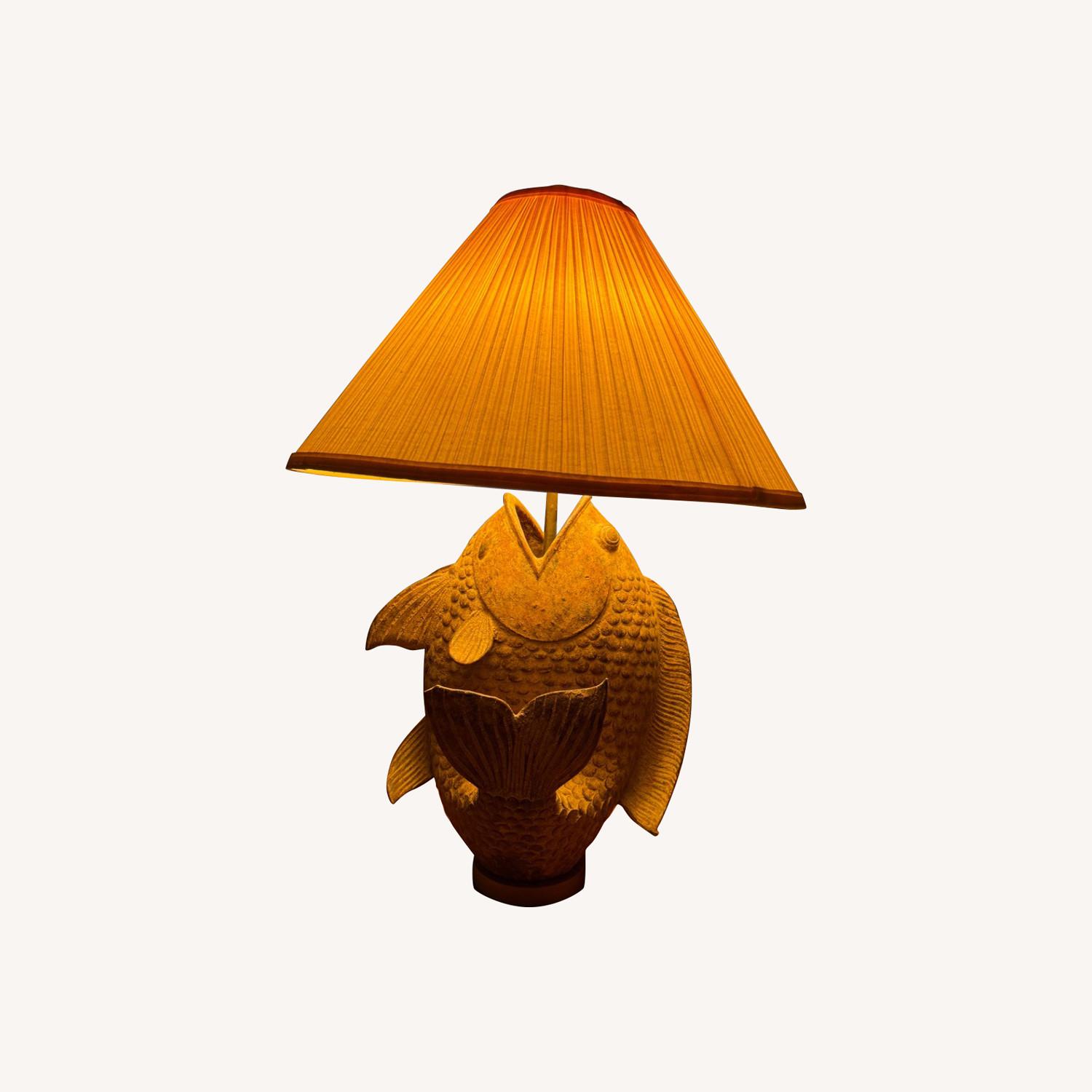 Vintage/Antique Koi Fish bronze metal Table Lamp - image-0