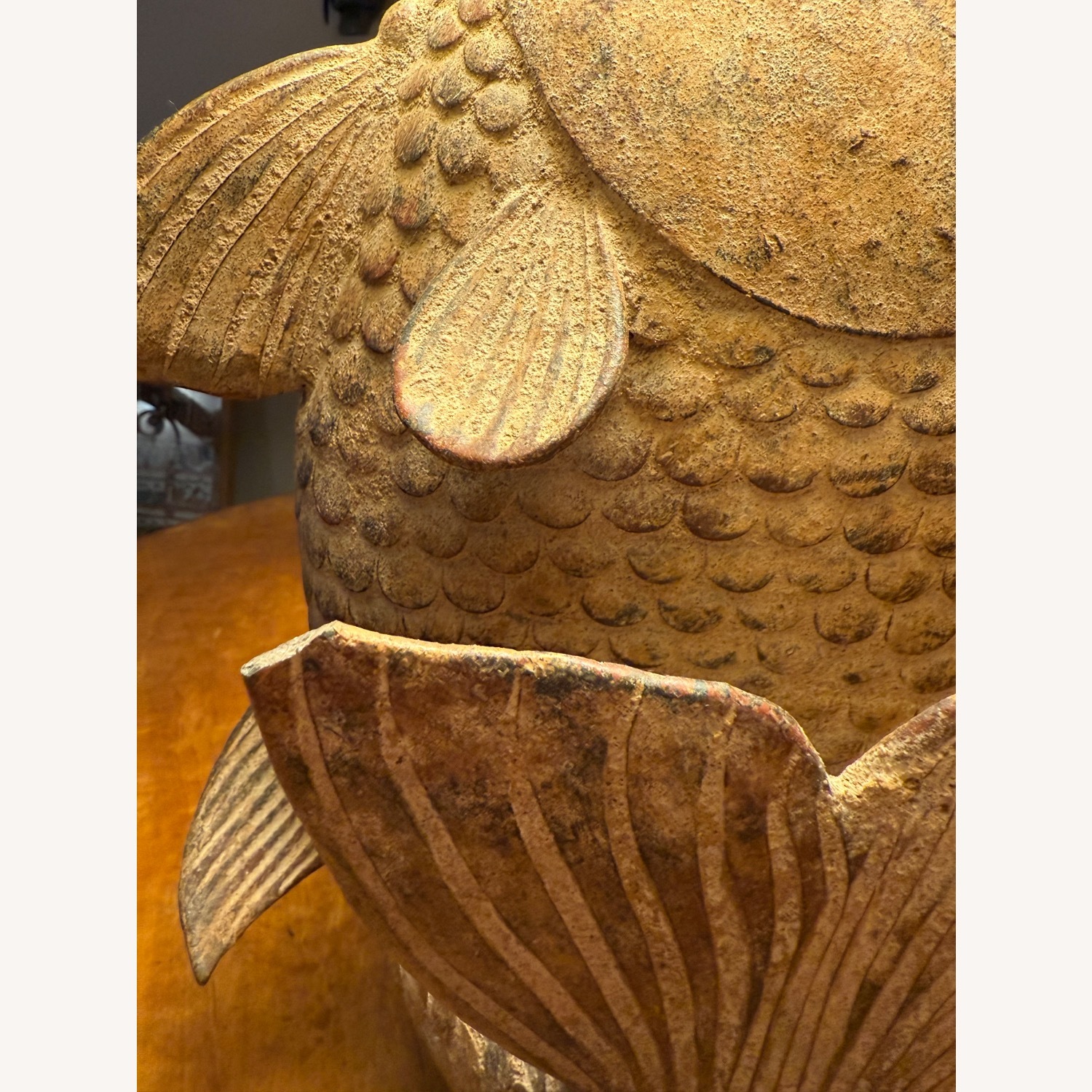Vintage/Antique Koi Fish bronze metal Table Lamp - image-8