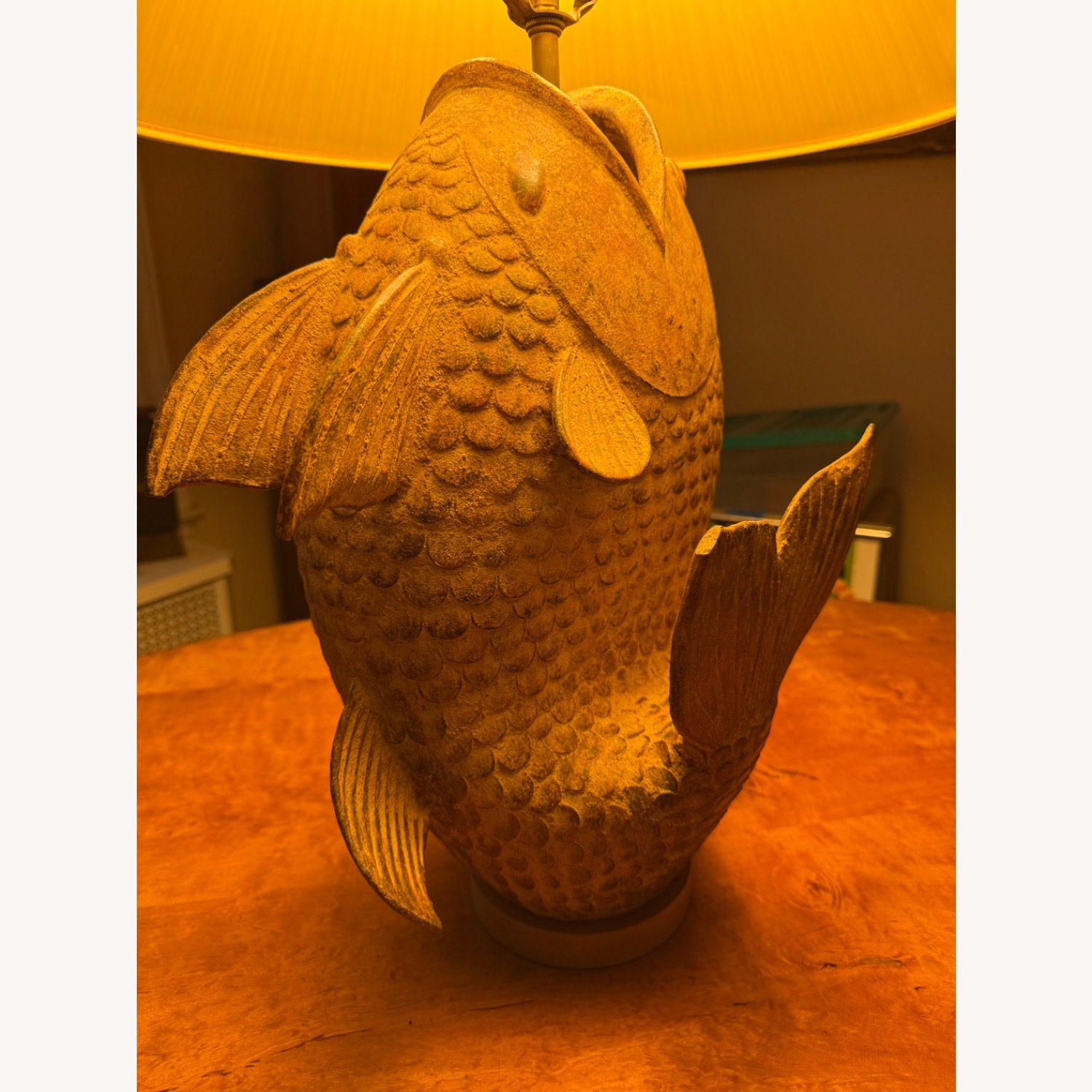 Vintage/Antique Koi Fish bronze metal Table Lamp - image-6