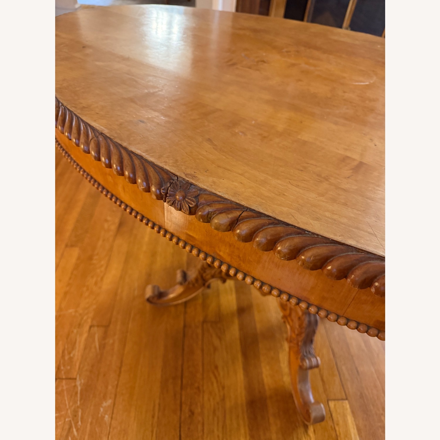 Antique Carved Oval Dining Table Solid Wood - image-2