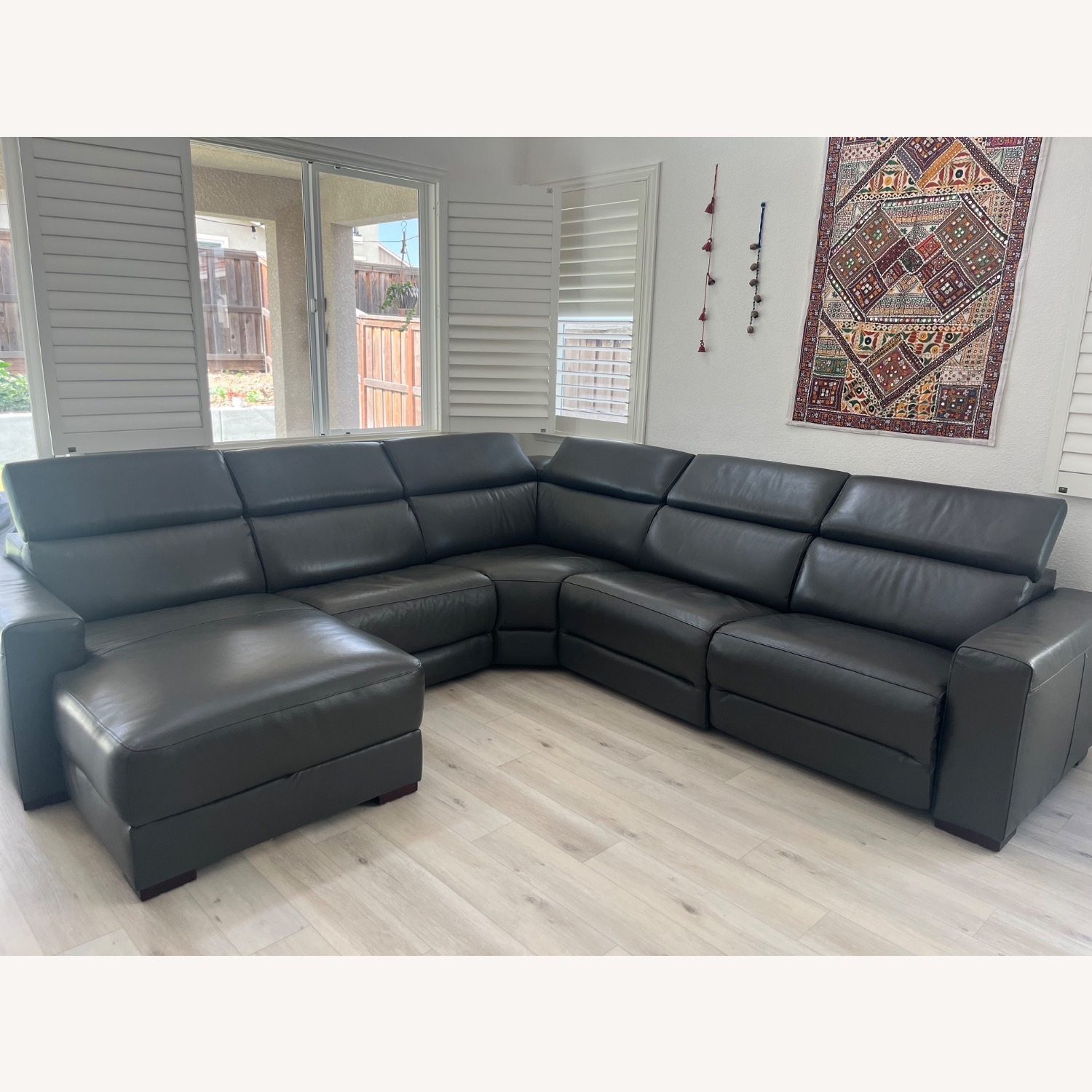 Macys' Dark Gray Leather 3+ Piece Sectional - image-4