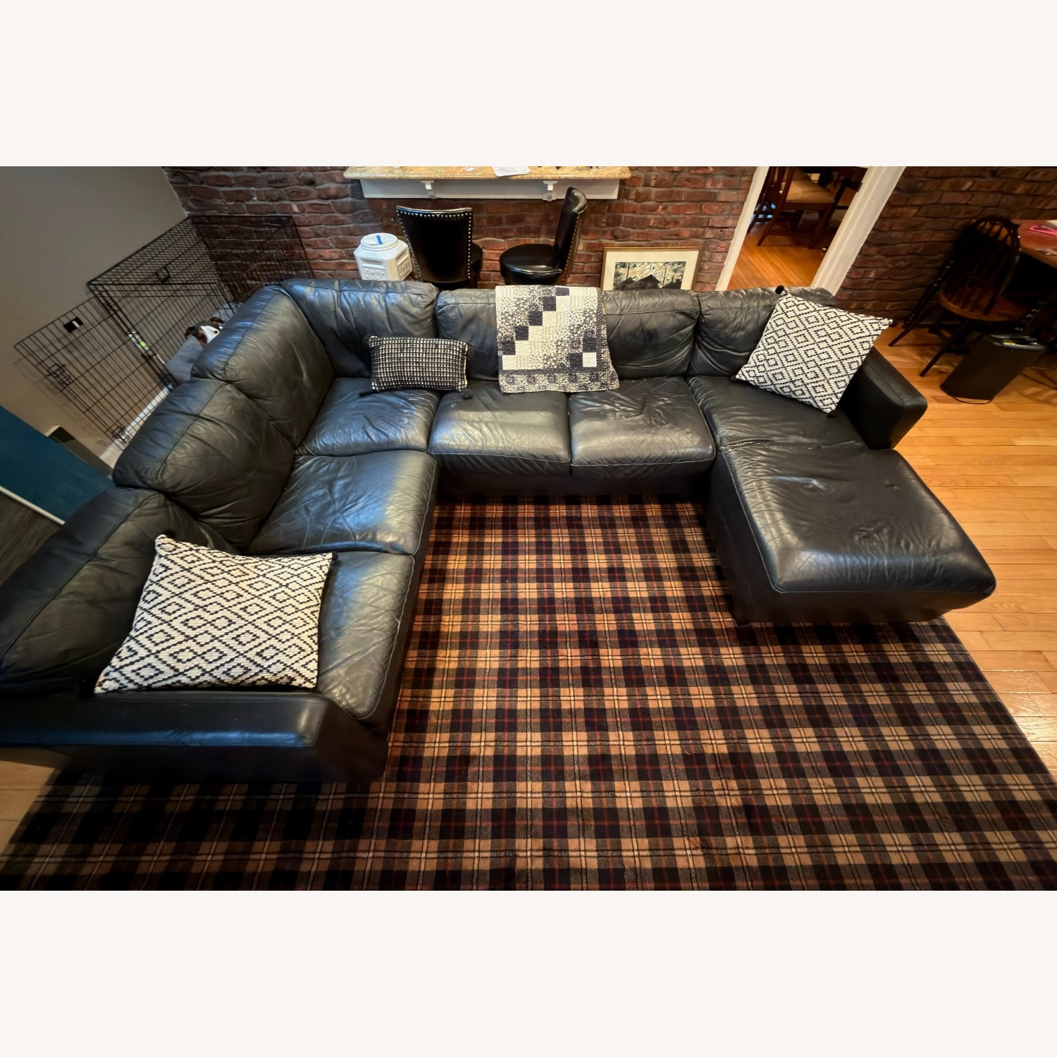 Black Leather 7 Cushion Sectional U-Shaped - image-3