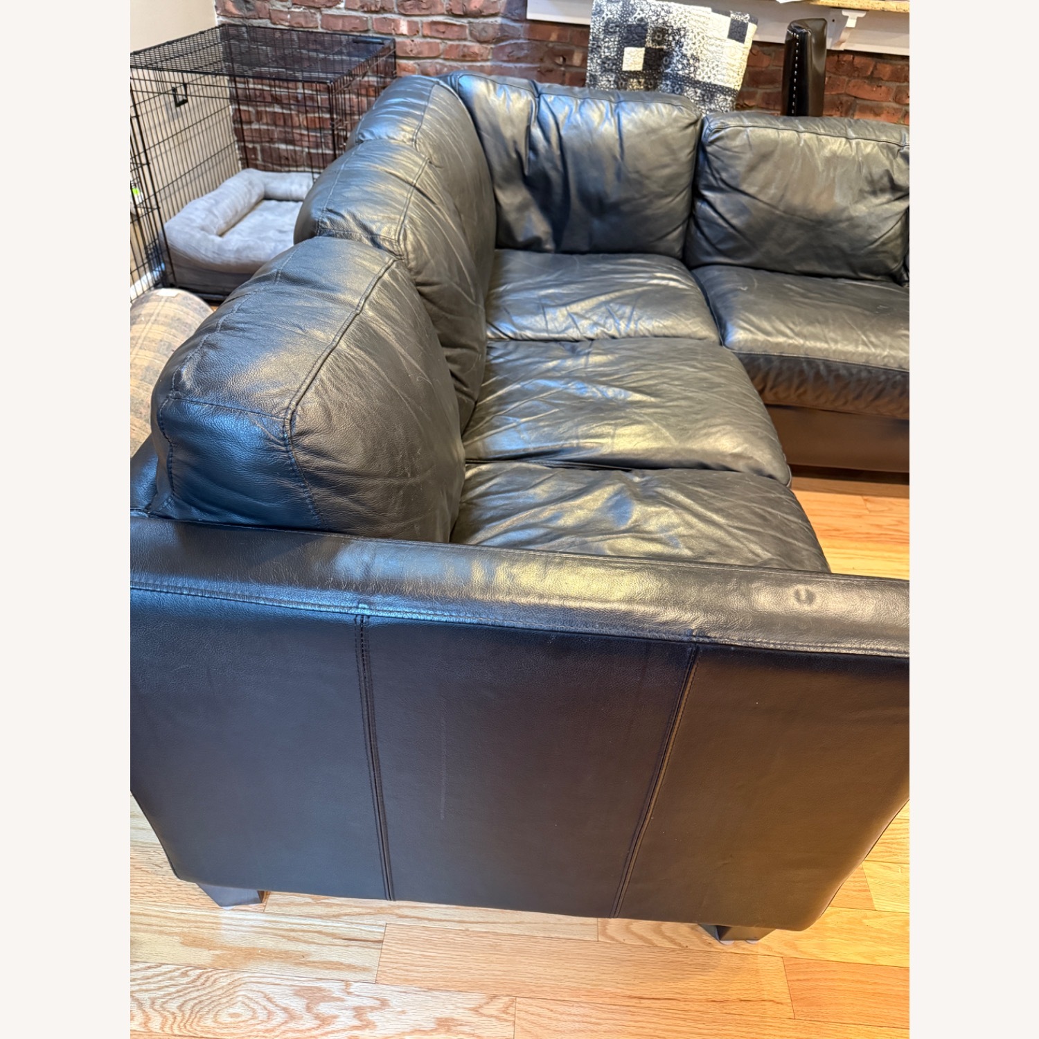 Black Leather 7 Cushion Sectional U-Shaped - image-9