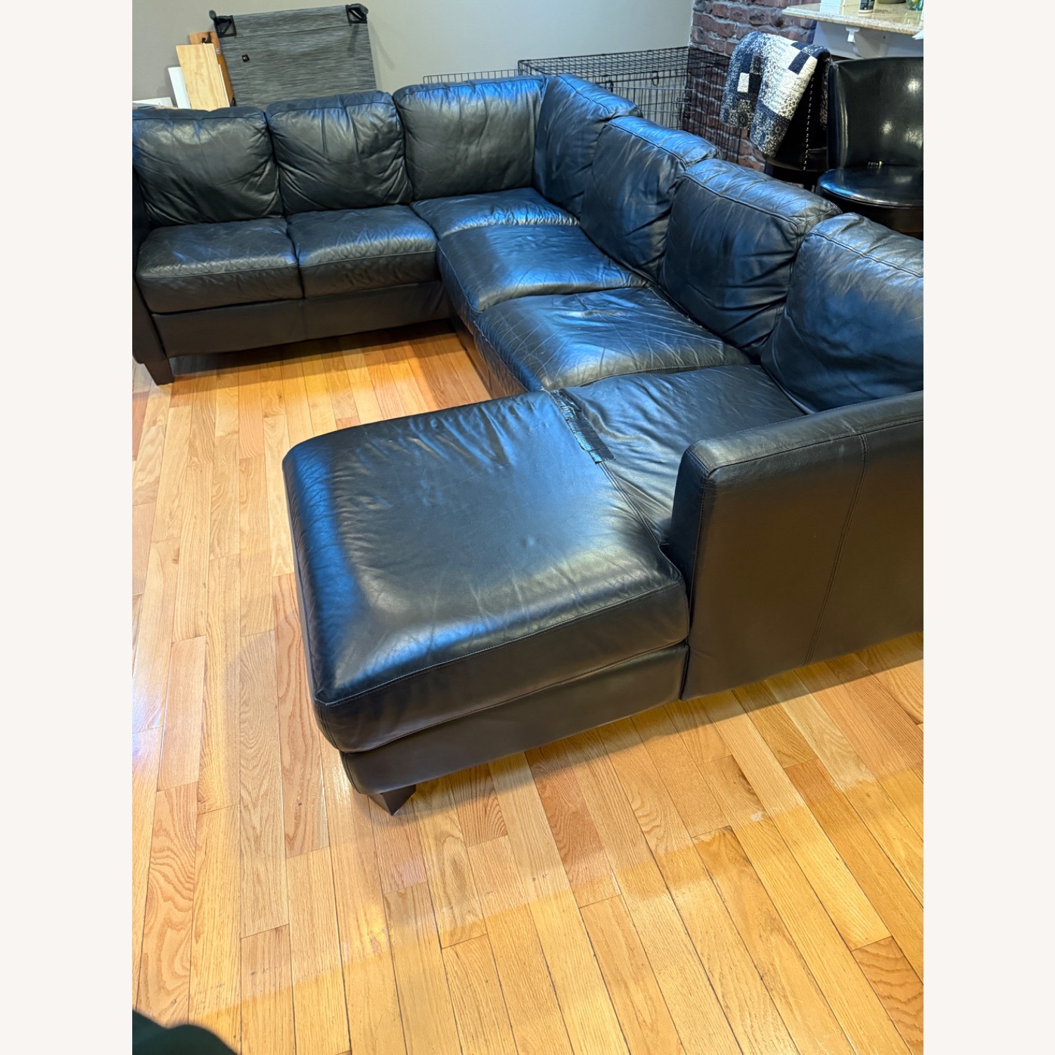 Black Leather 7 Cushion Sectional U-Shaped - image-8