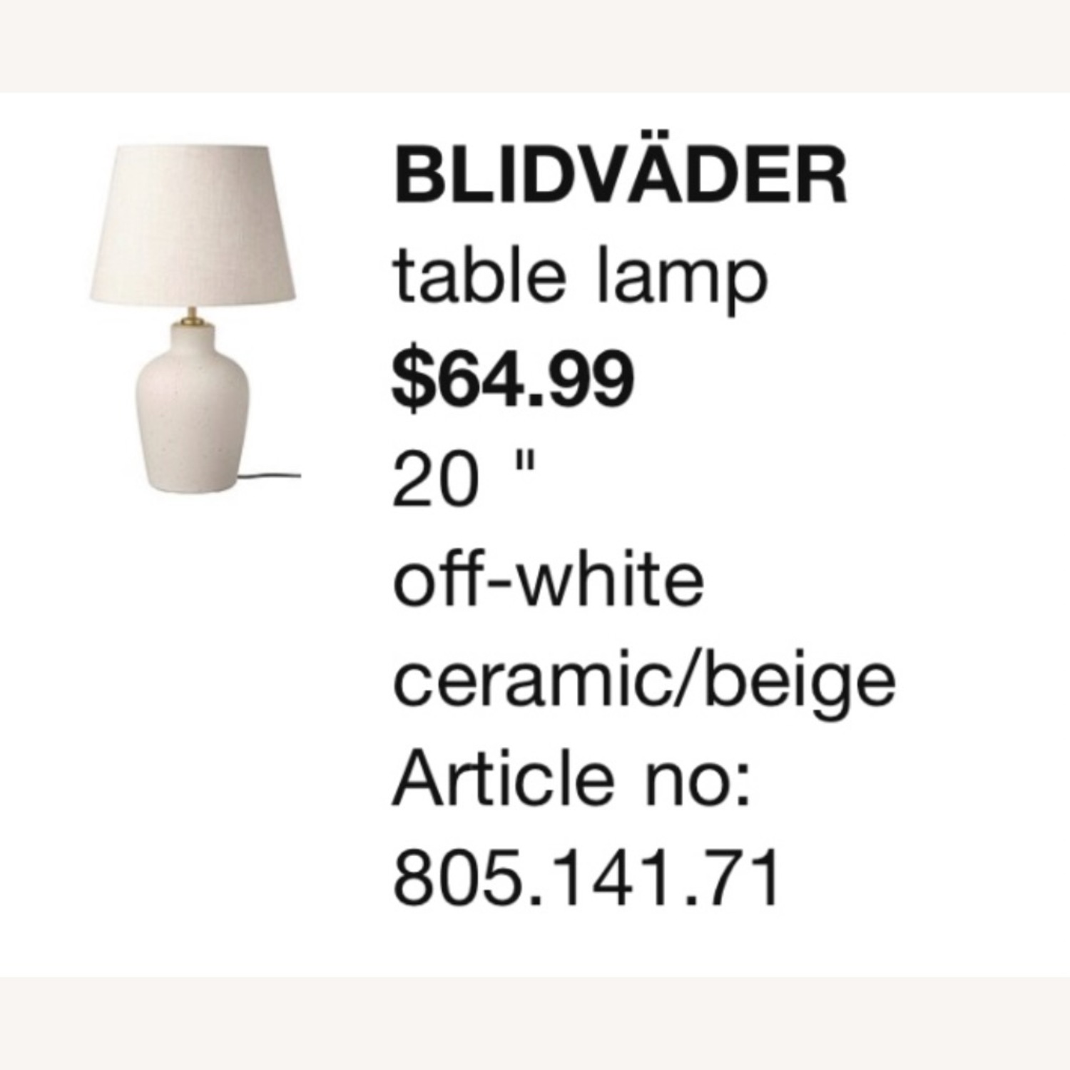 IKEA Natural Ceramic Table Lamp - image-2