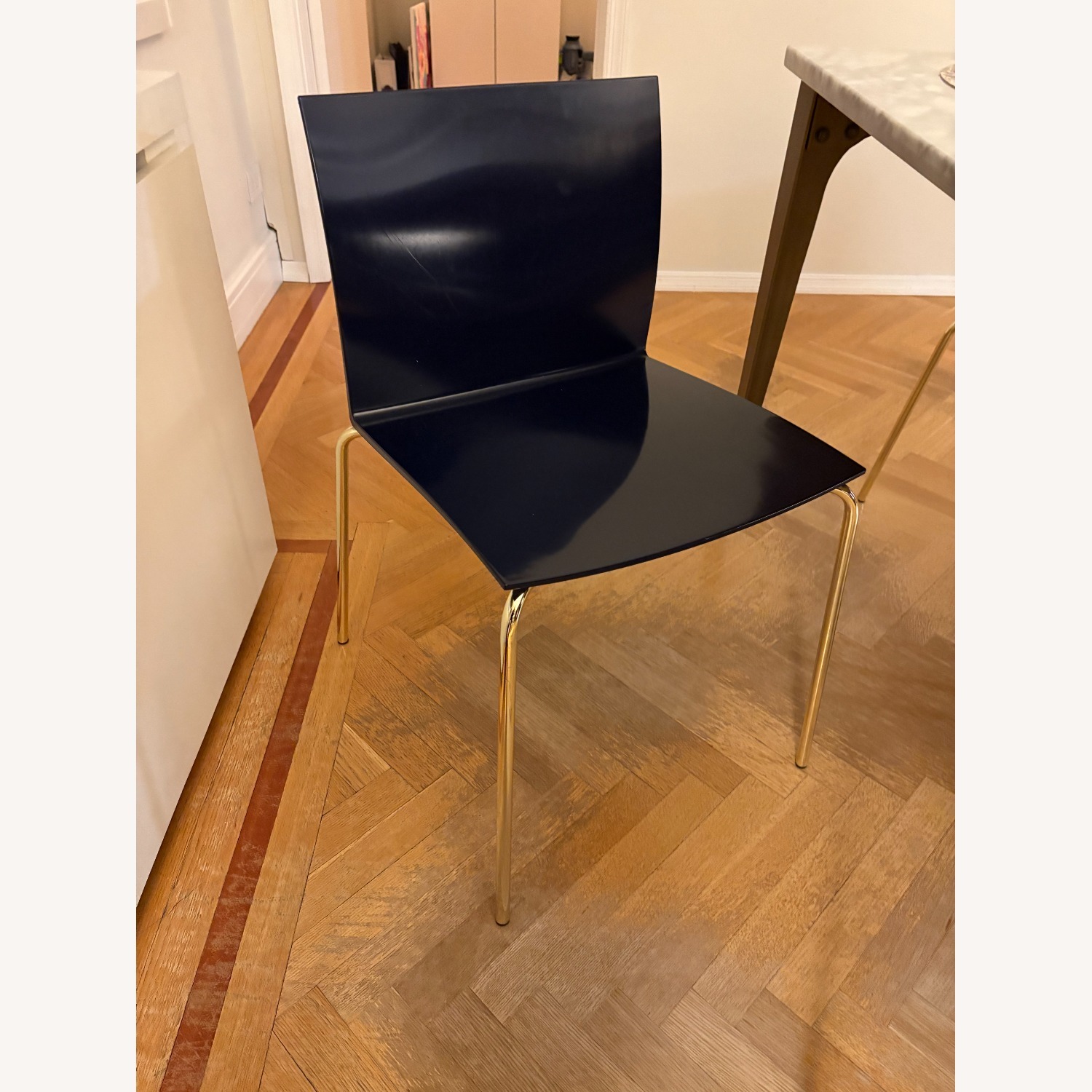 CB2 Slim Navy and Gold Chairs  - image-3