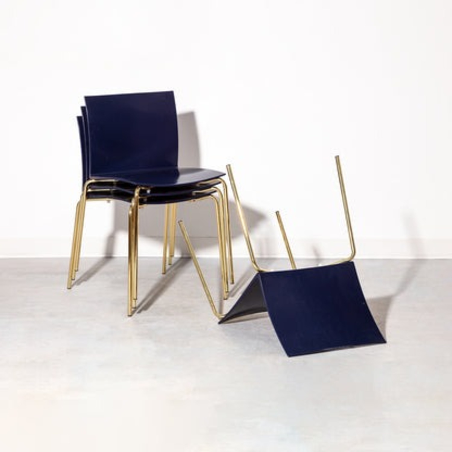 CB2 Slim Navy and Gold Chairs  - image-2