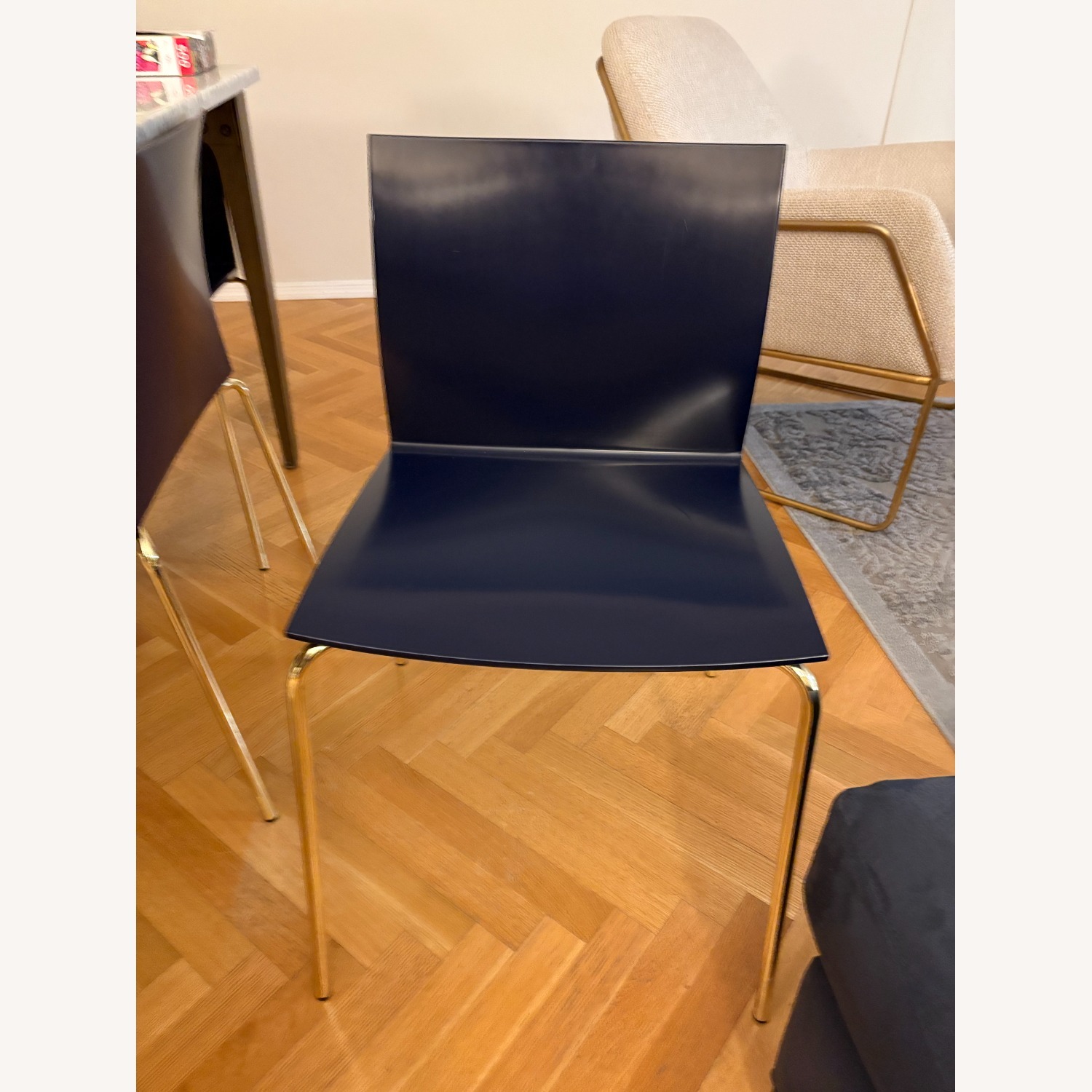 CB2 Slim Navy and Gold Chairs  - image-4