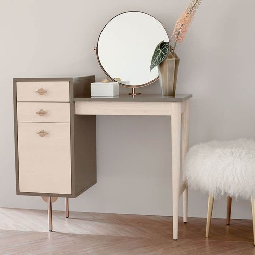 Used West Elm Greta Vanity with Mongolian Lamb Poof for sale on AptDeco