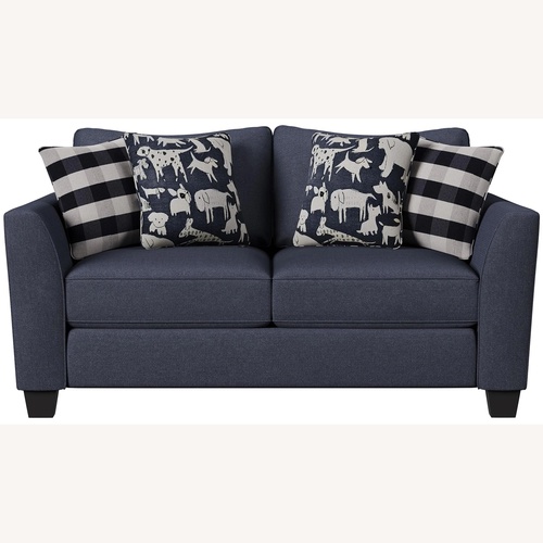 Used Raymour & Flanigan Daine Blue Loveseat for sale on AptDeco