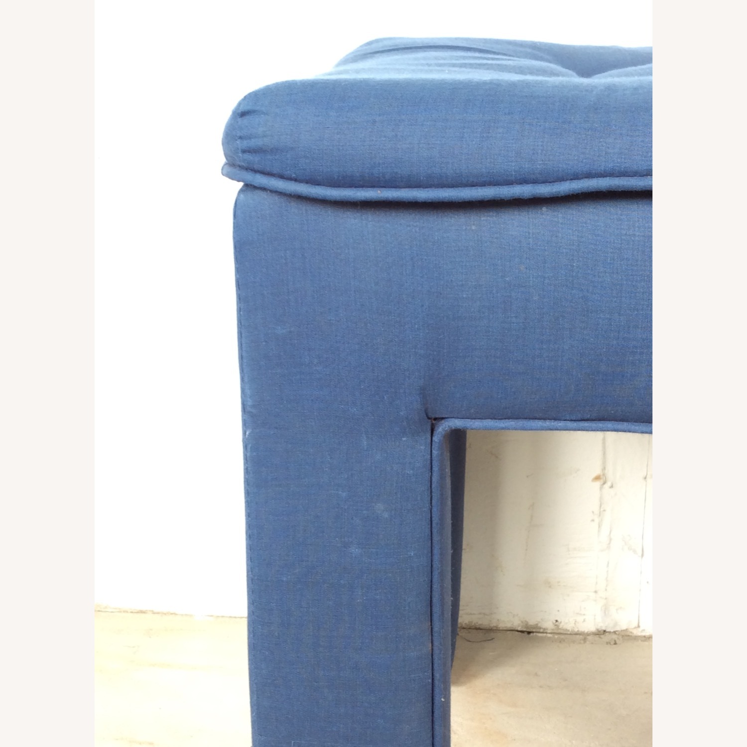 Vintage Blue Upholstered Parsons Style Stool - image-9