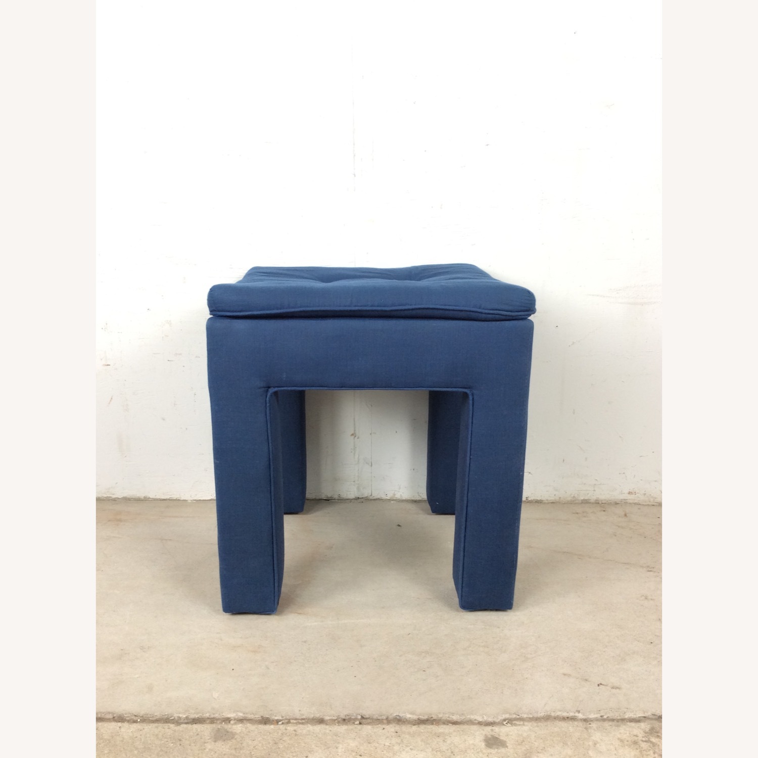 Vintage Blue Upholstered Parsons Style Stool - image-1