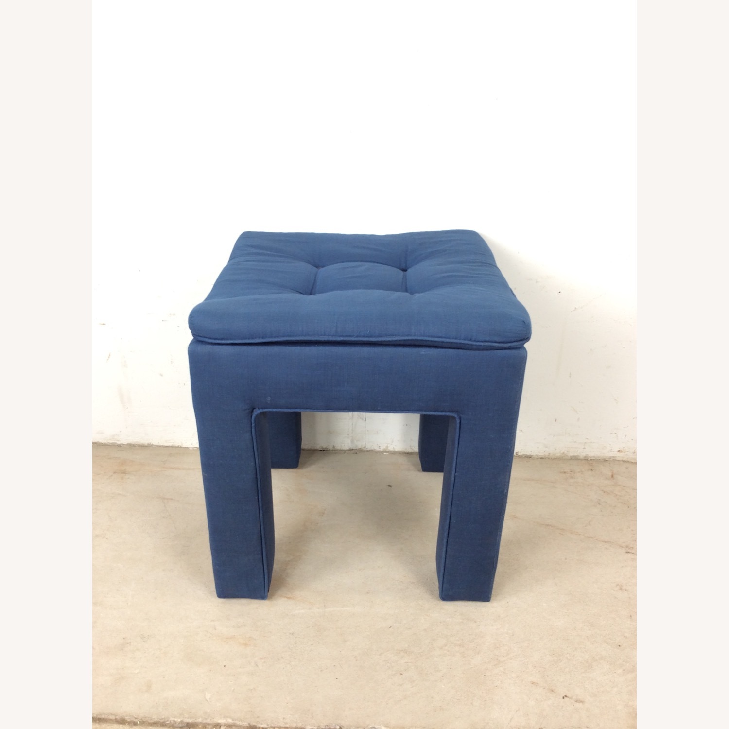 Vintage Blue Upholstered Parsons Style Stool - image-2