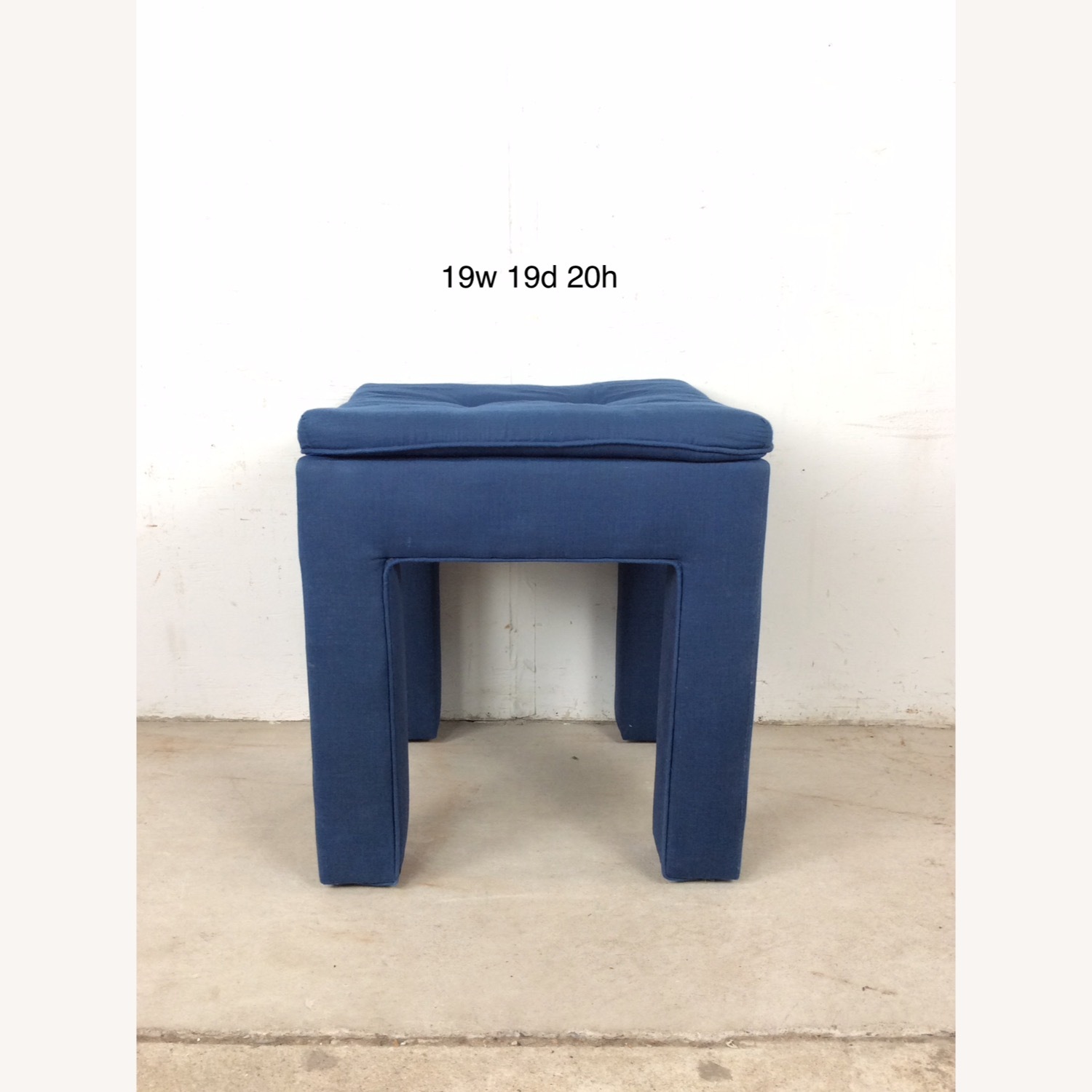 Vintage Blue Upholstered Parsons Style Stool - image-15