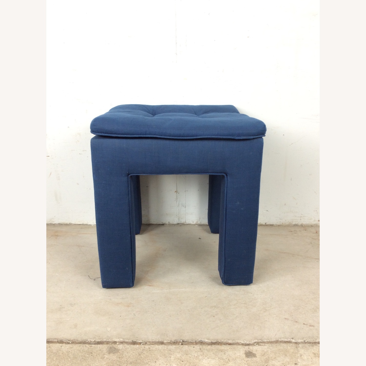 Vintage Blue Upholstered Parsons Style Stool - image-11