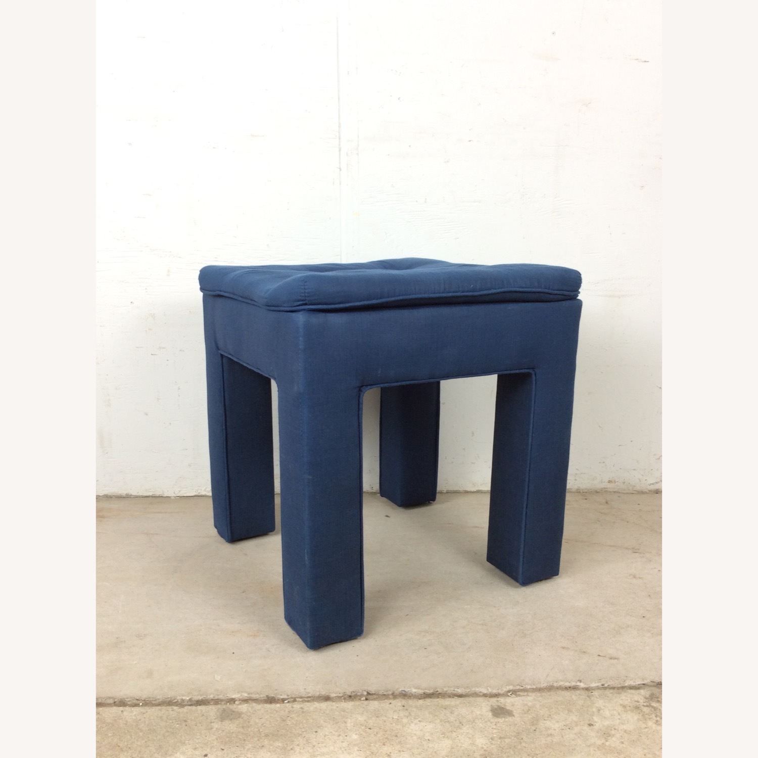 Vintage Blue Upholstered Parsons Style Stool - image-6