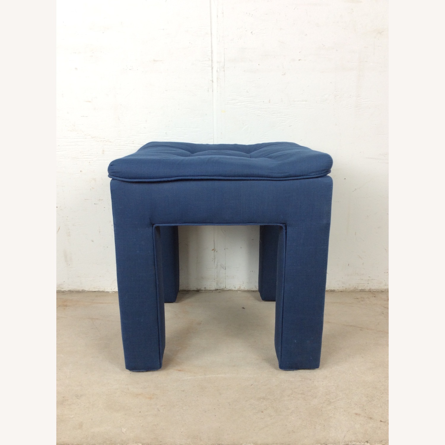 Vintage Blue Upholstered Parsons Style Stool - image-8