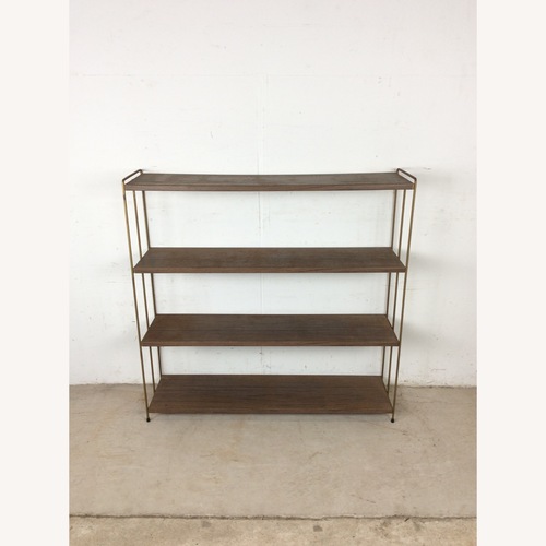 Used Mid Century 4 Shelf Bookcase with Faux Wood Print for sale on AptDeco