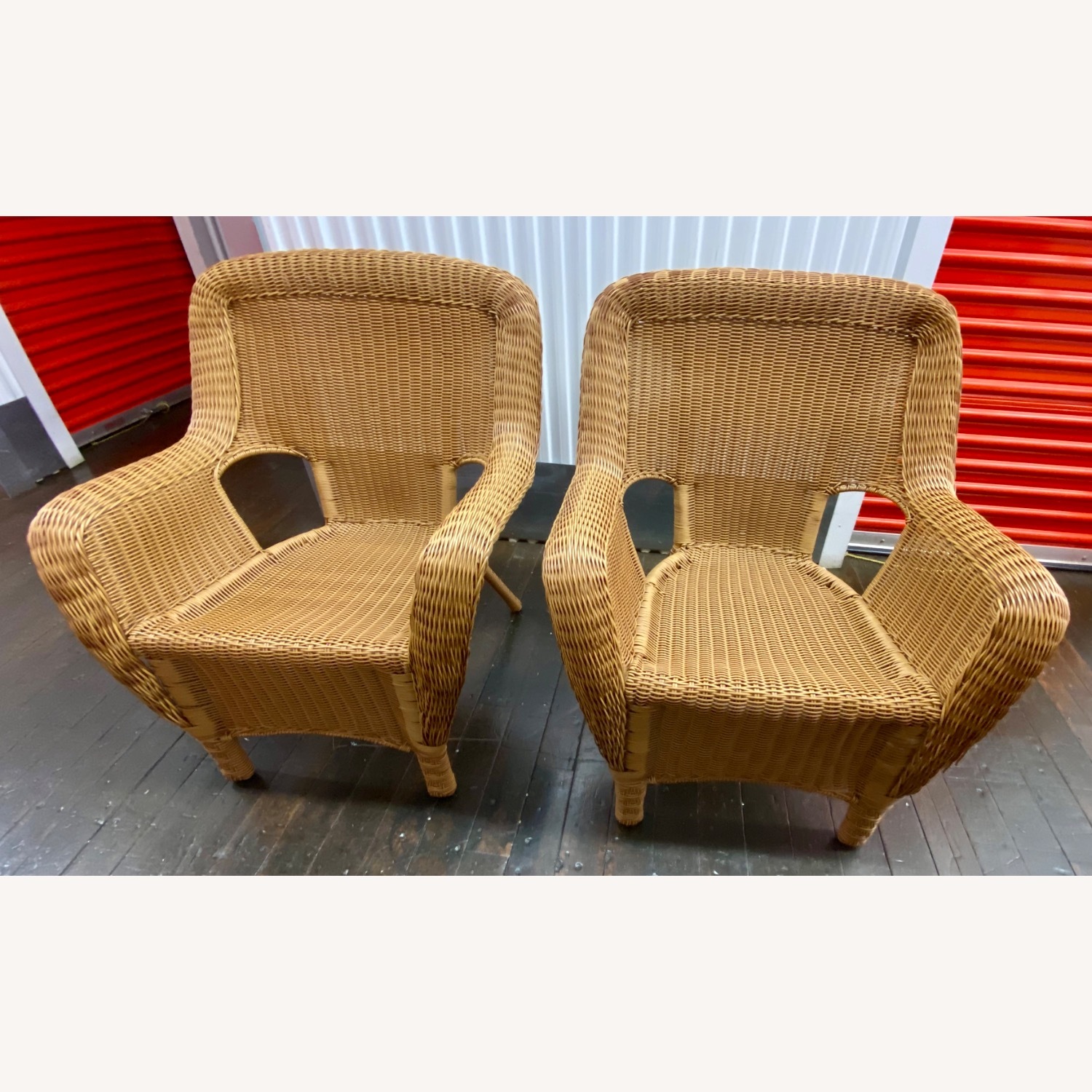 2 Hampton Bay Light Brown Wicker Patio Chairs - image-1