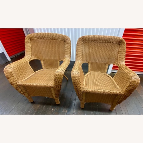 Used 2 Hampton Bay Light Brown Wicker Patio Chairs for sale on AptDeco