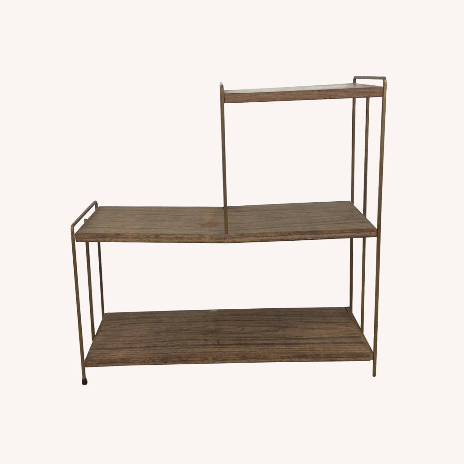 Mid Century Step Shelving with Faux Wood Print - image-0