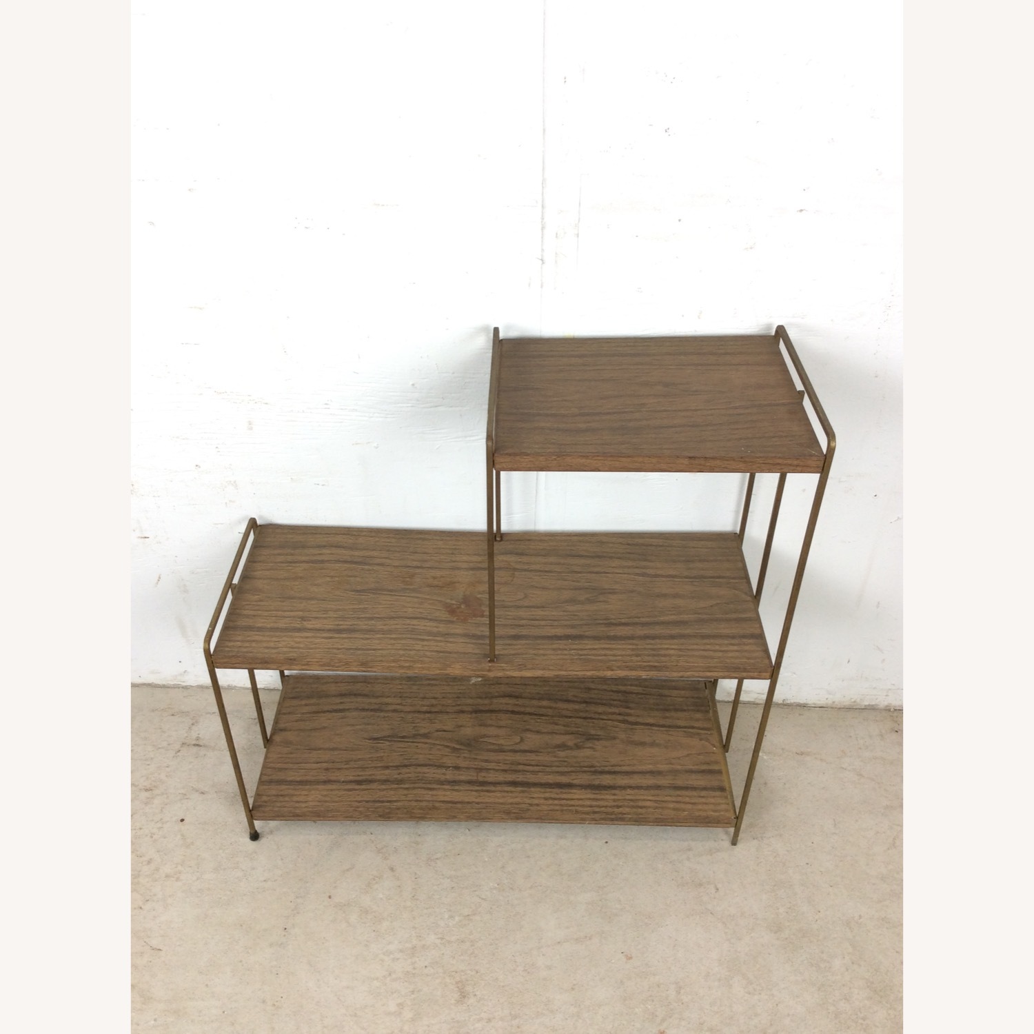 Mid Century Step Shelving with Faux Wood Print - image-3