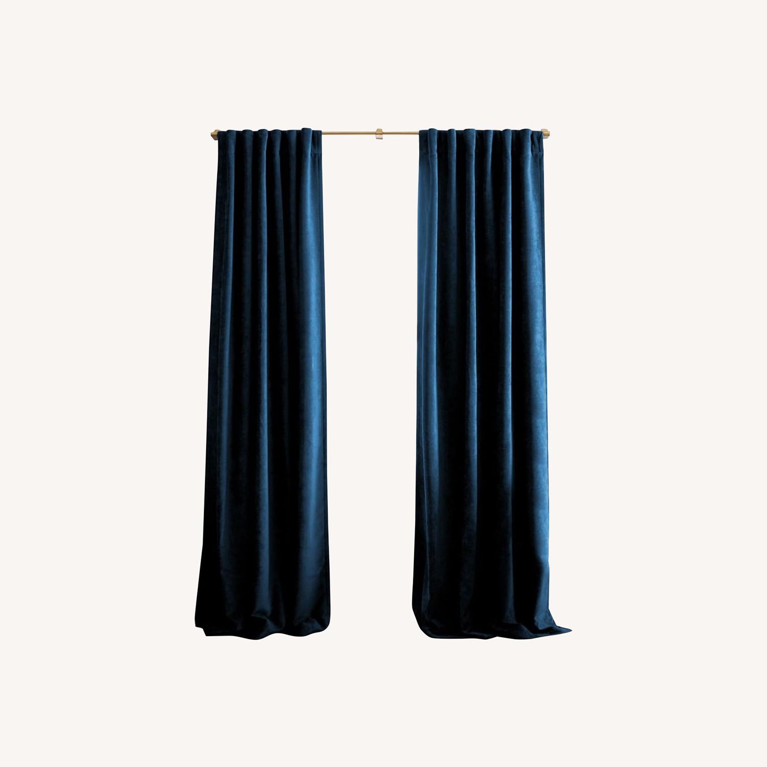 West Elm Royal Blue Velvet Drapes (2) - image-0