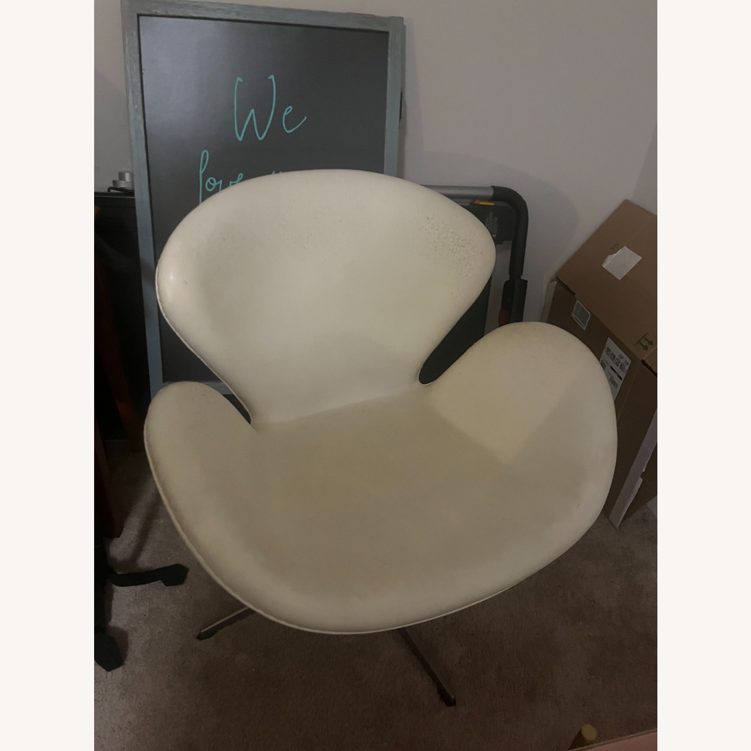 Arne Jacobsen White Leather Accent Chair - image-2