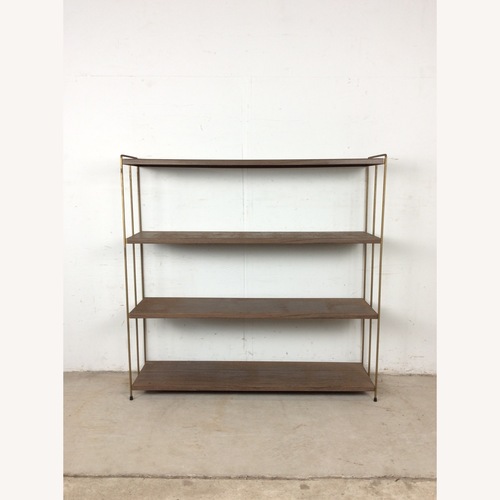 Used MCM 4 Shelf Metal Bookcase with Faux Wood Print for sale on AptDeco