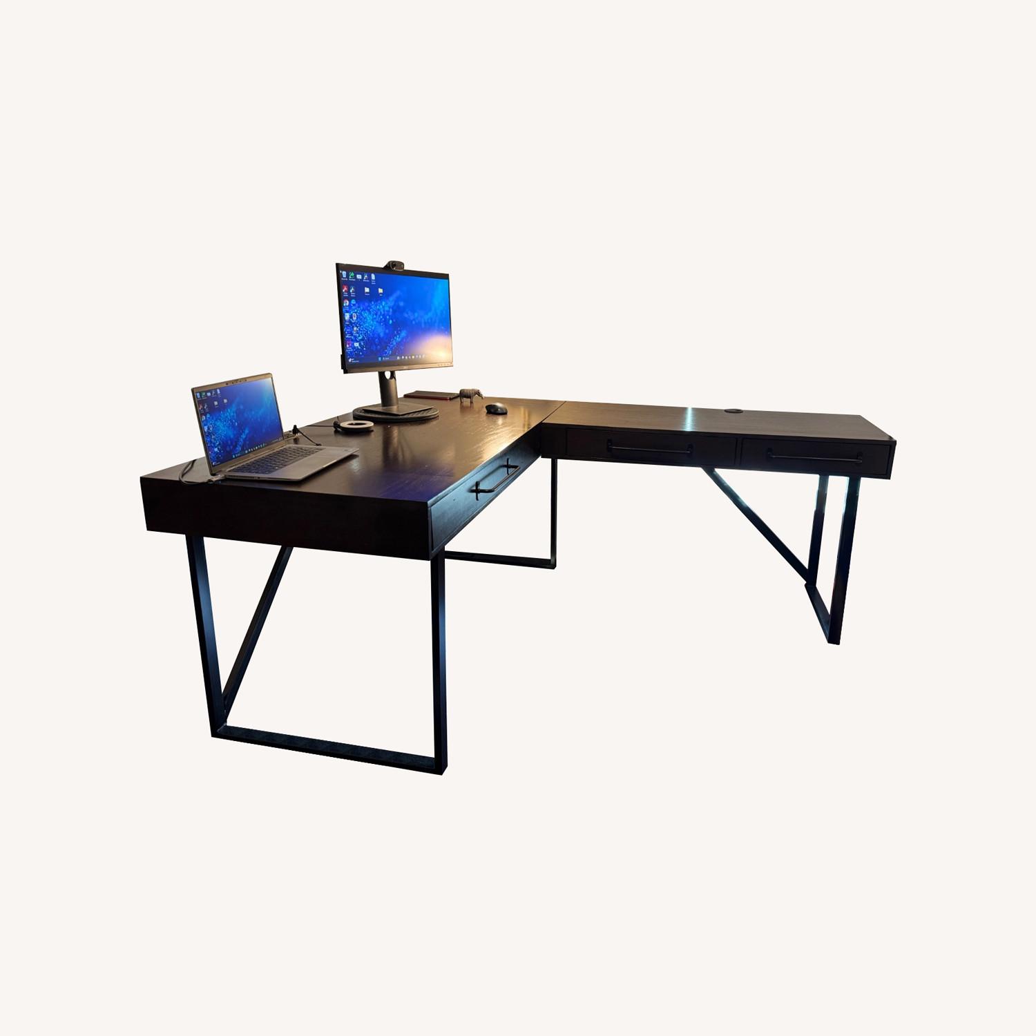 Dark Wood L Shaped Desk - image-0