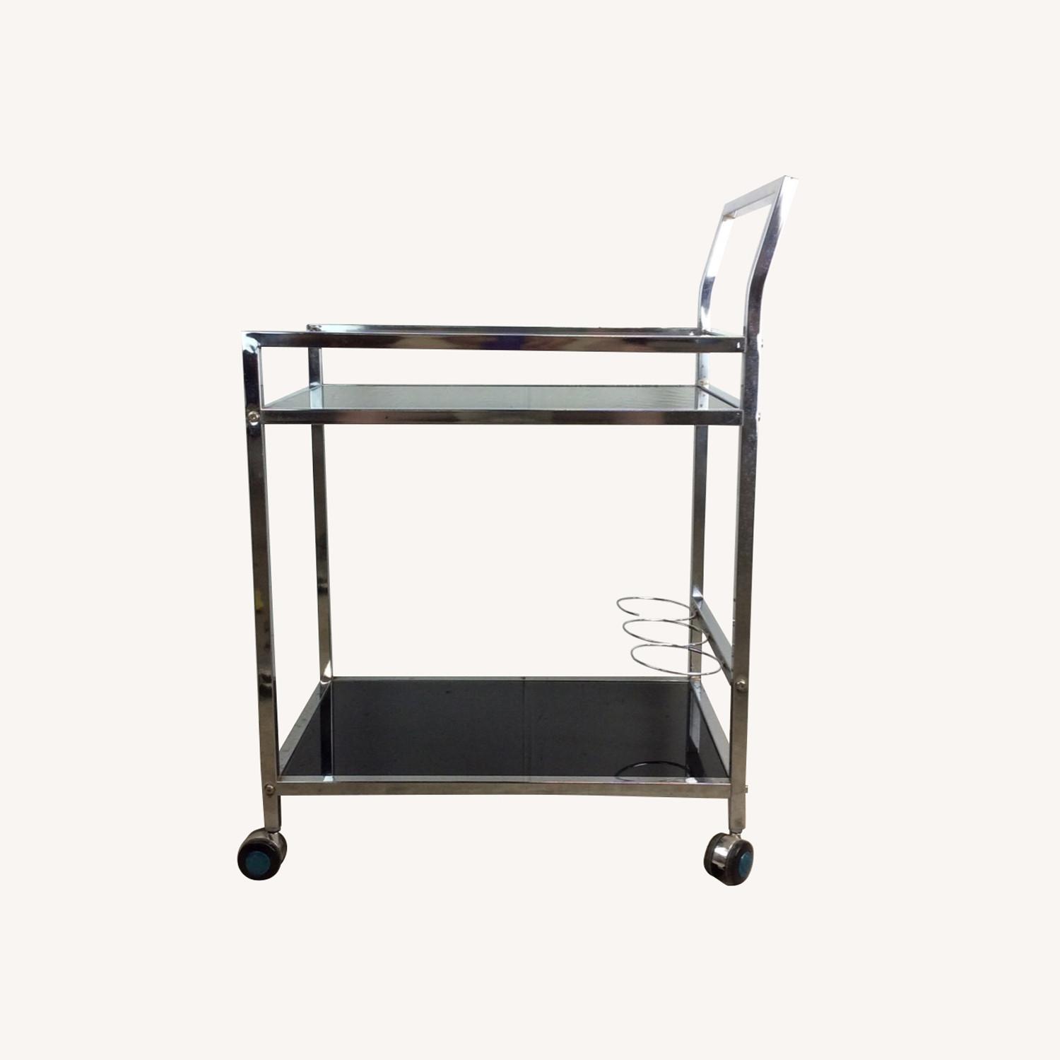 Postmodern Chrome & Glass Wheeled Bar Cart - image-0