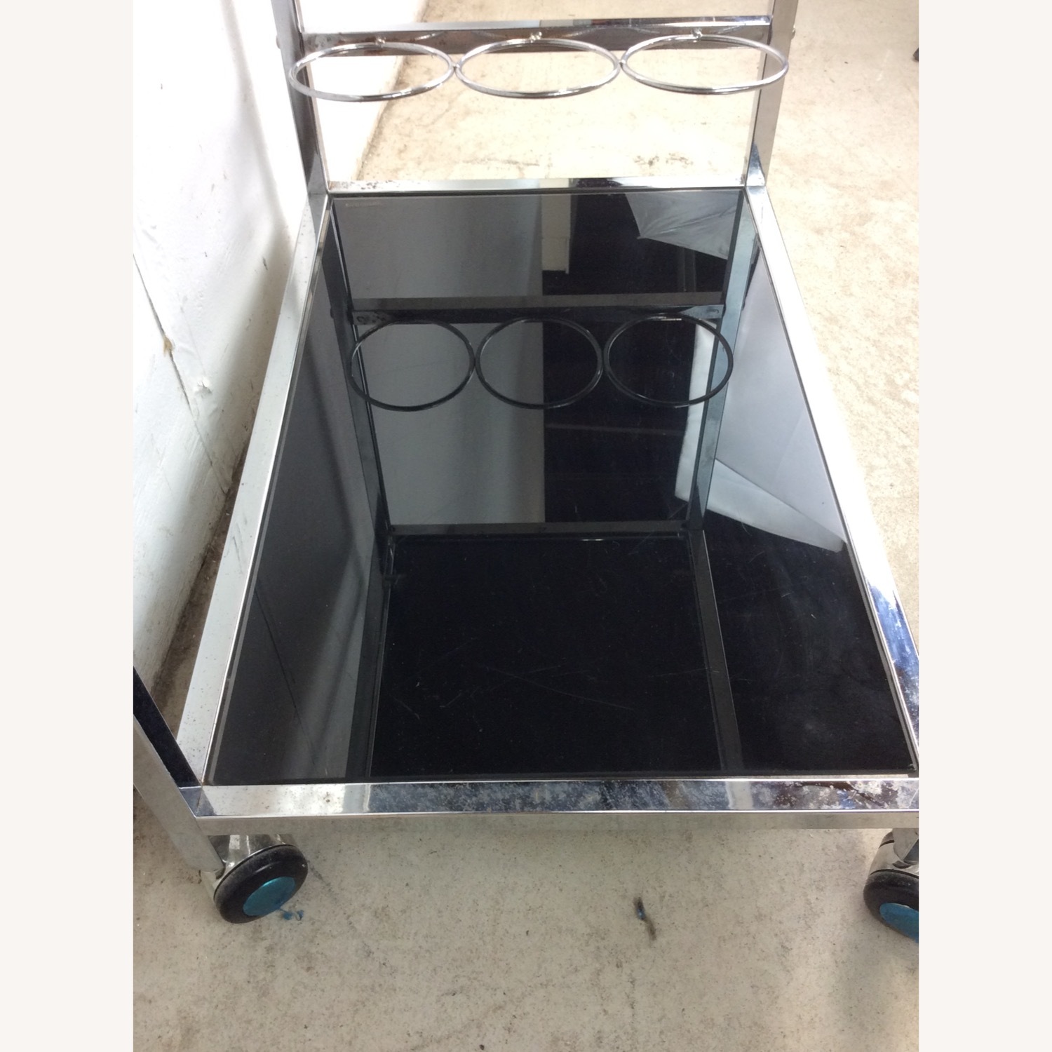 Postmodern Chrome & Glass Wheeled Bar Cart - image-11