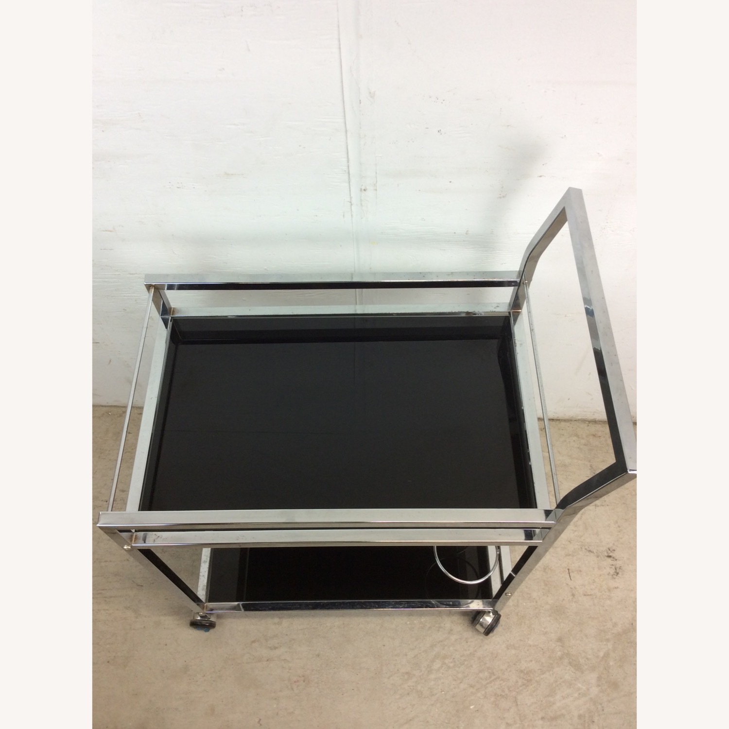 Postmodern Chrome & Glass Wheeled Bar Cart - image-3