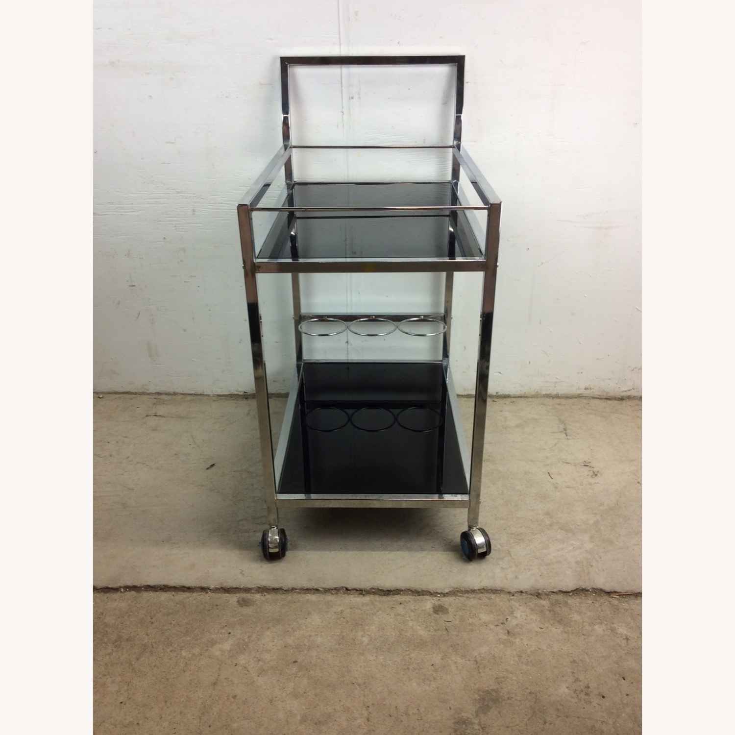 Postmodern Chrome & Glass Wheeled Bar Cart - image-17