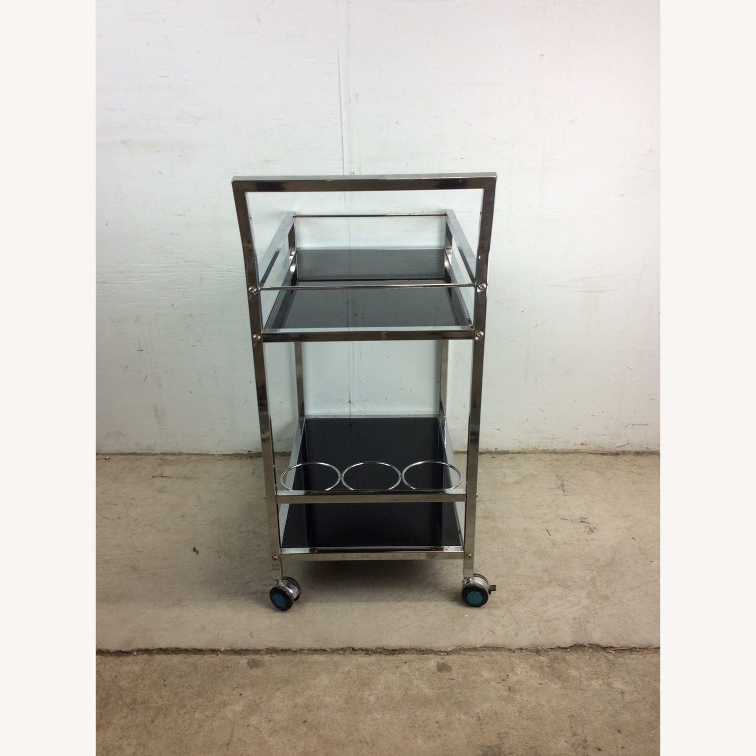 Postmodern Chrome & Glass Wheeled Bar Cart - image-22