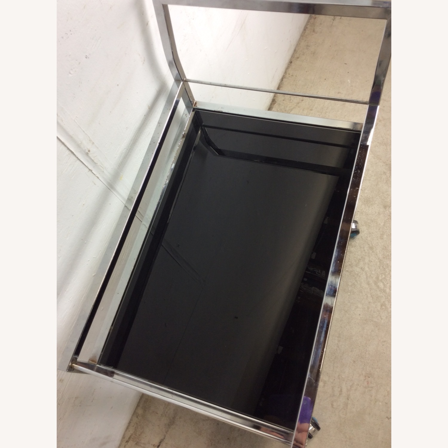 Postmodern Chrome & Glass Wheeled Bar Cart - image-8