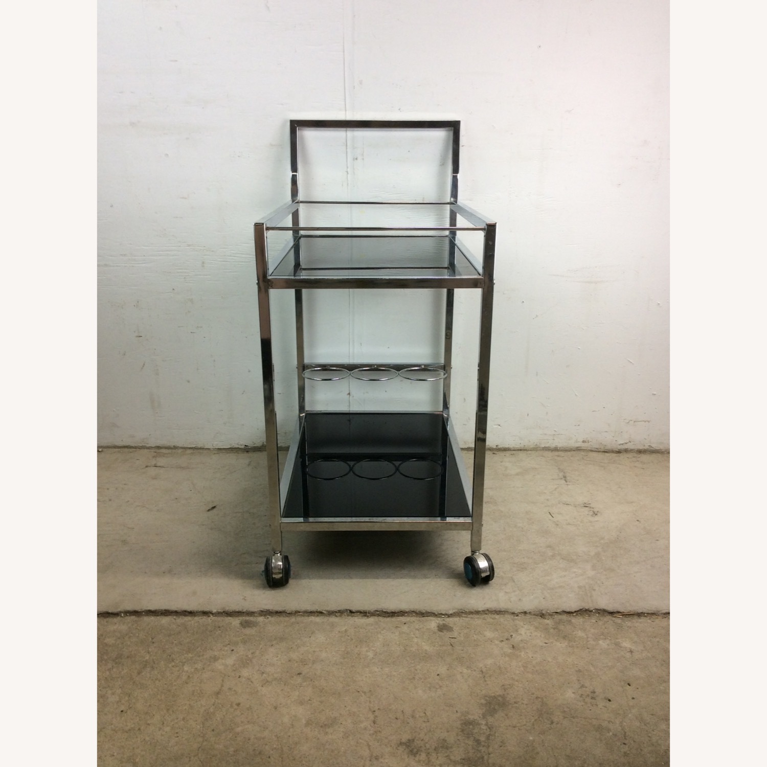 Postmodern Chrome & Glass Wheeled Bar Cart - image-18