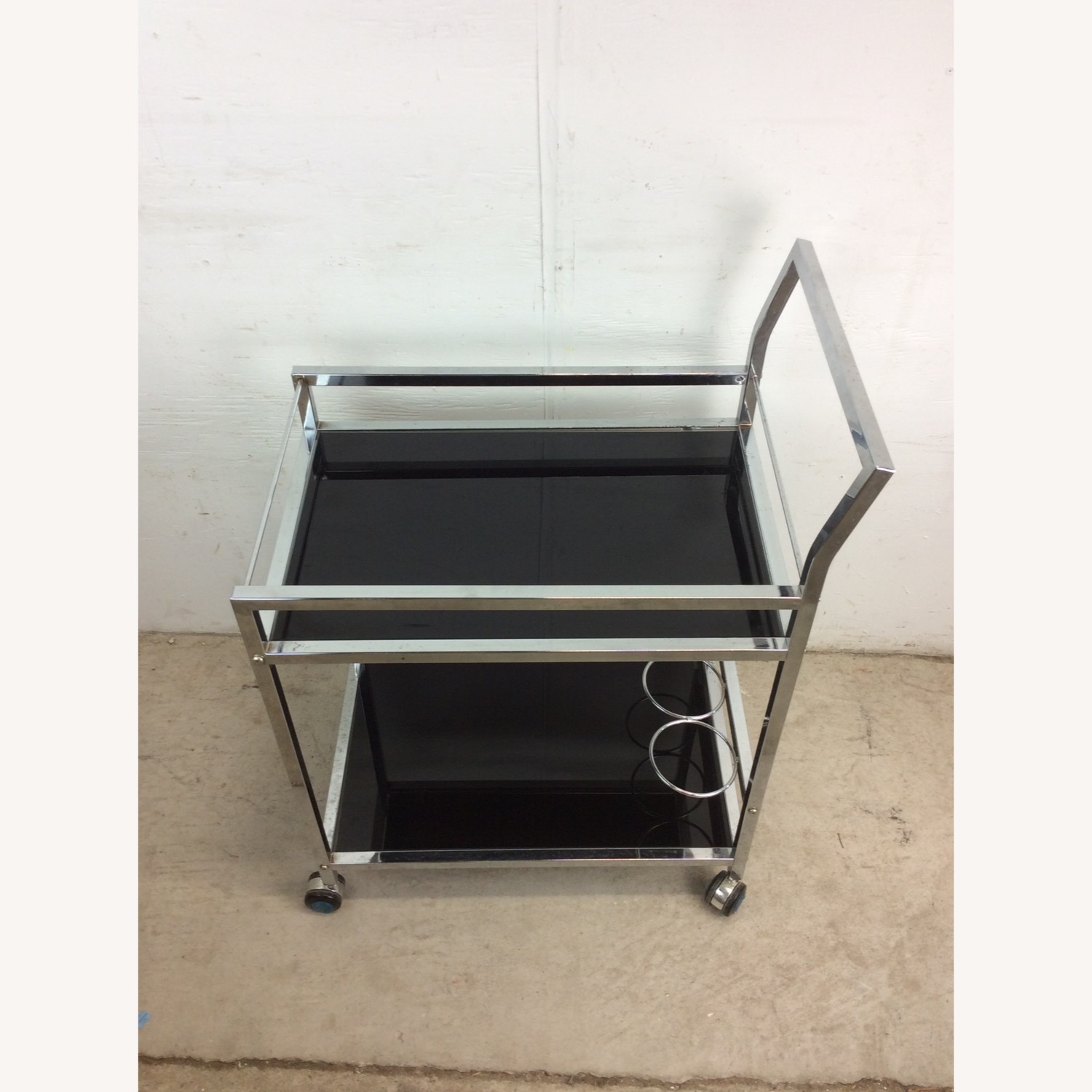Postmodern Chrome & Glass Wheeled Bar Cart - image-2