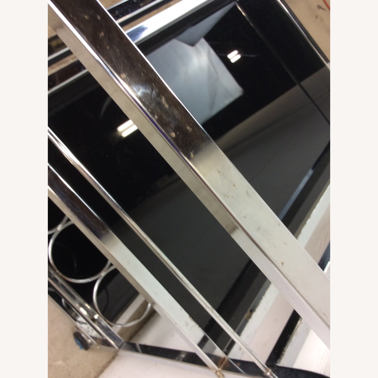 Postmodern Chrome & Glass Wheeled Bar Cart - image-5