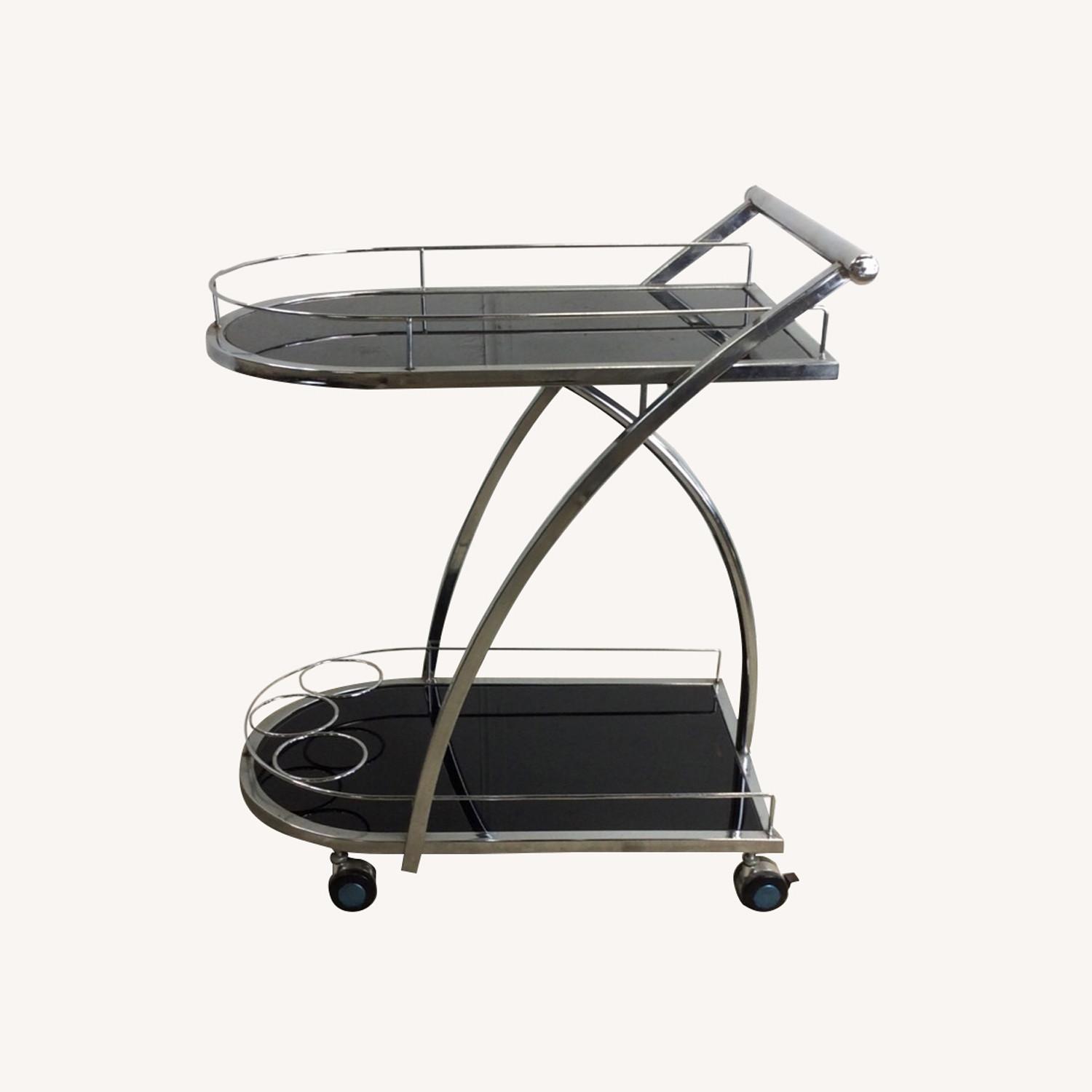 Postmodern Black Glass & Chrome Bar Cart - image-0