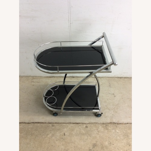 Used Postmodern Black Glass & Chrome Bar Cart for sale on AptDeco