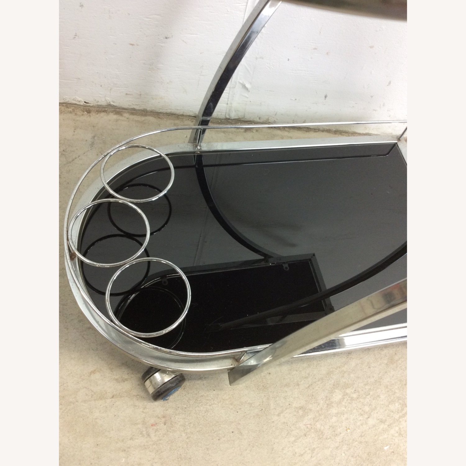 Postmodern Black Glass & Chrome Bar Cart - image-12