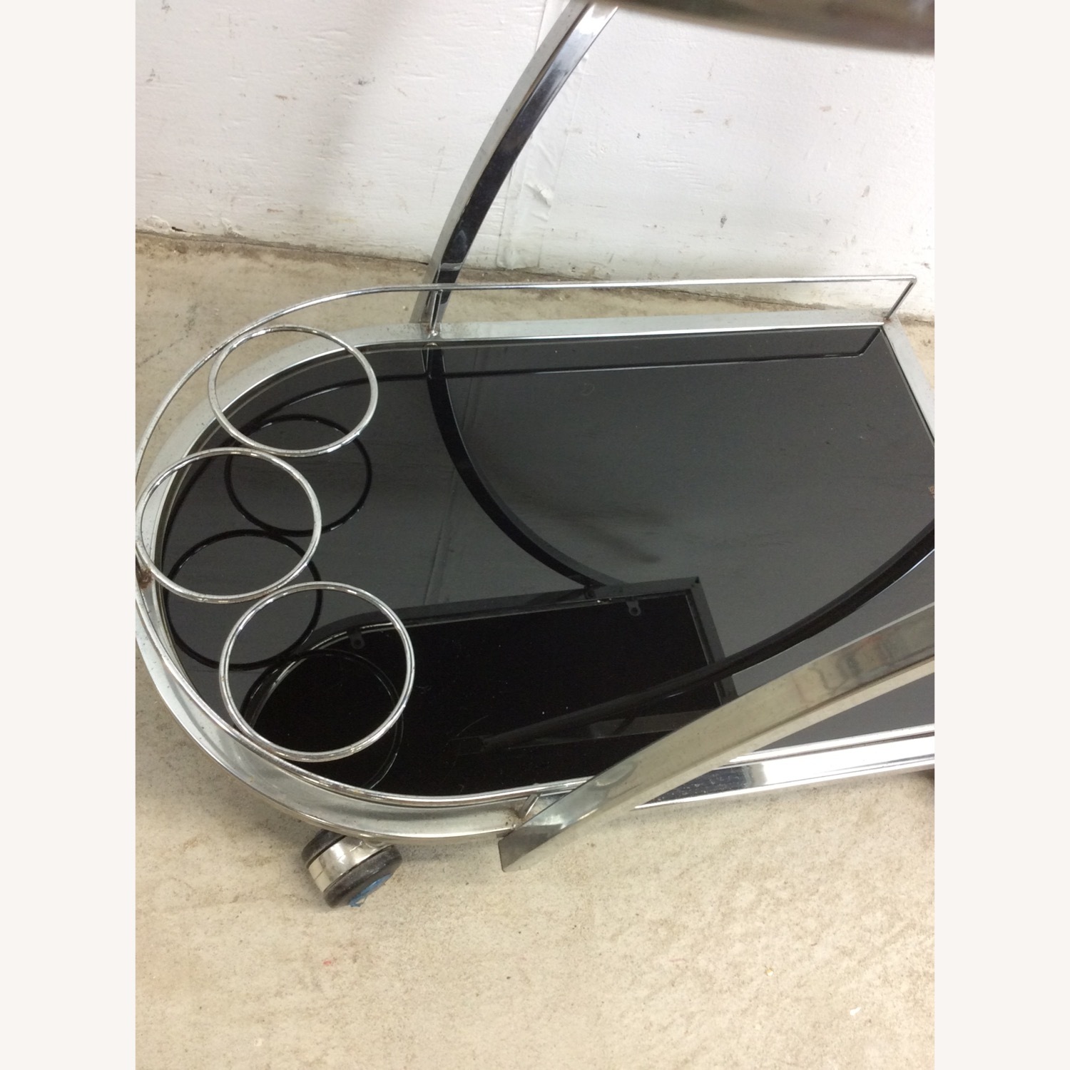 Postmodern Black Glass & Chrome Bar Cart - image-11
