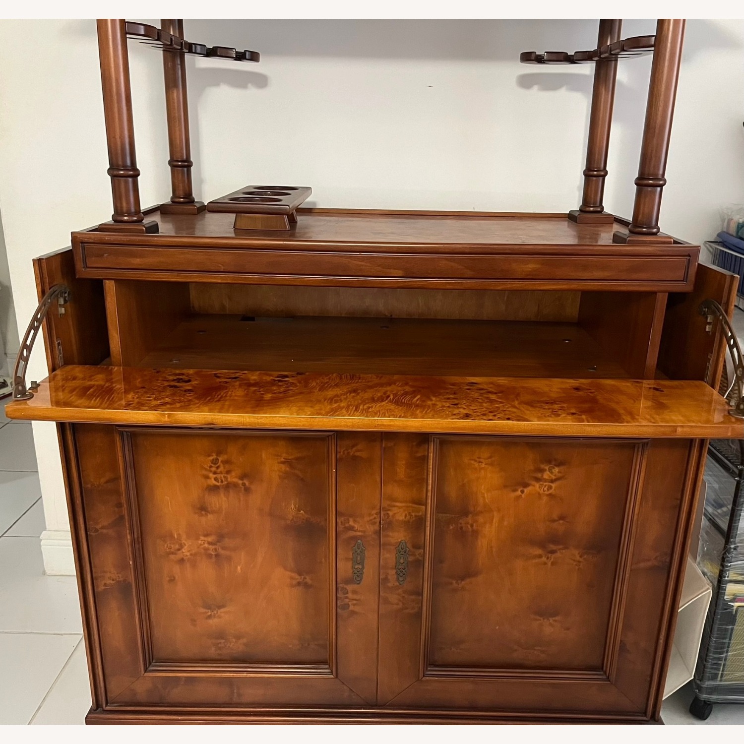 Dark Brown Wood Bar Storage - image-3