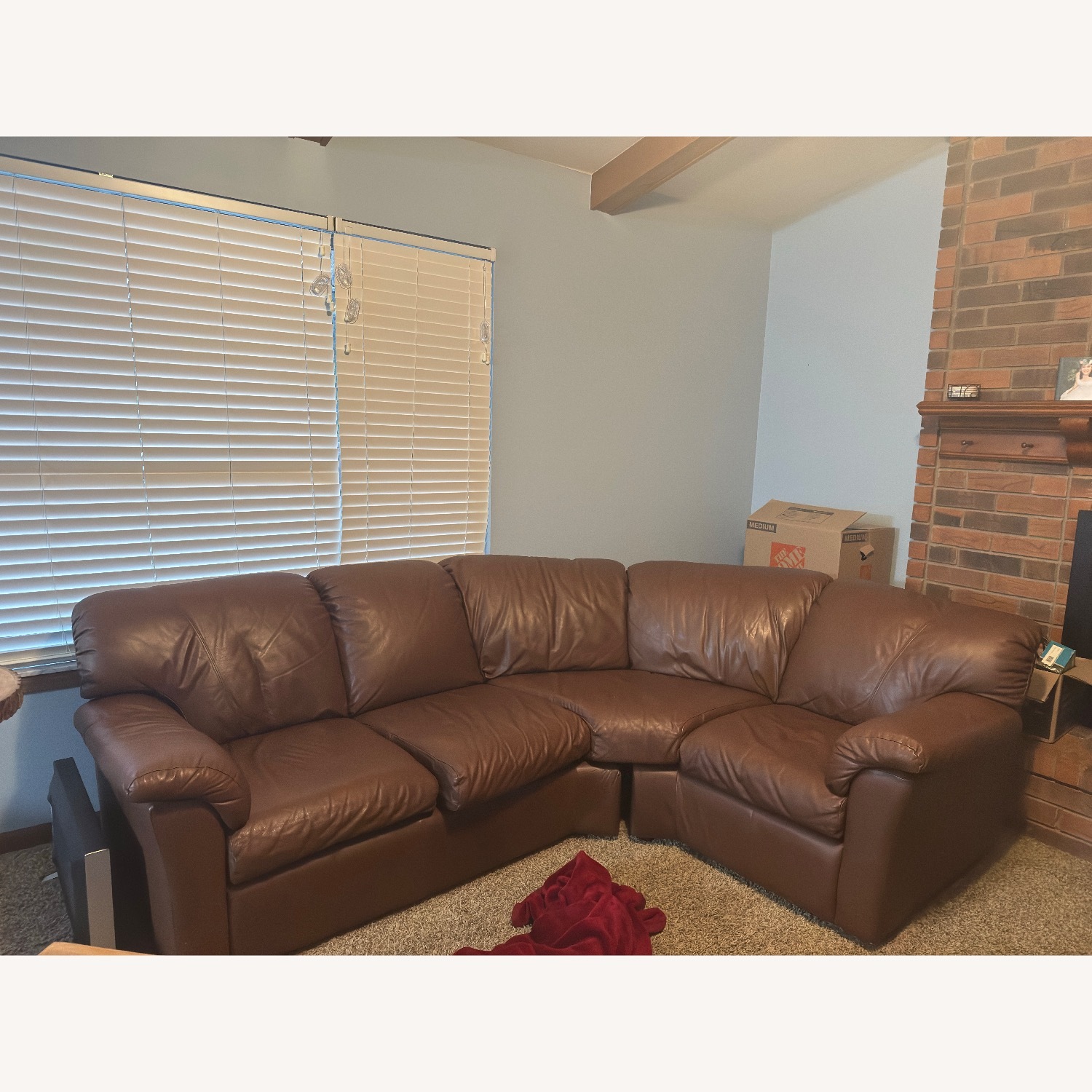 Brown Leather Curved Corner Sectional - image-0