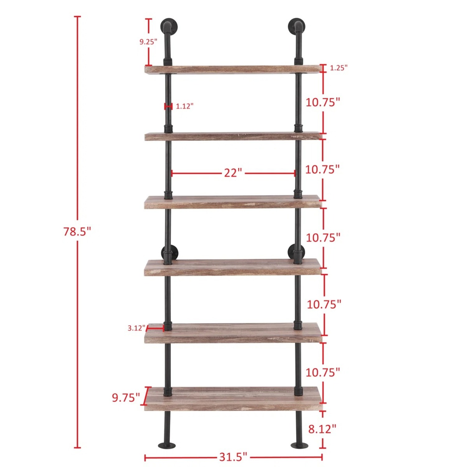 Wayfair Iron Pipe Wall Mount Ladder Bookcase  - image-3