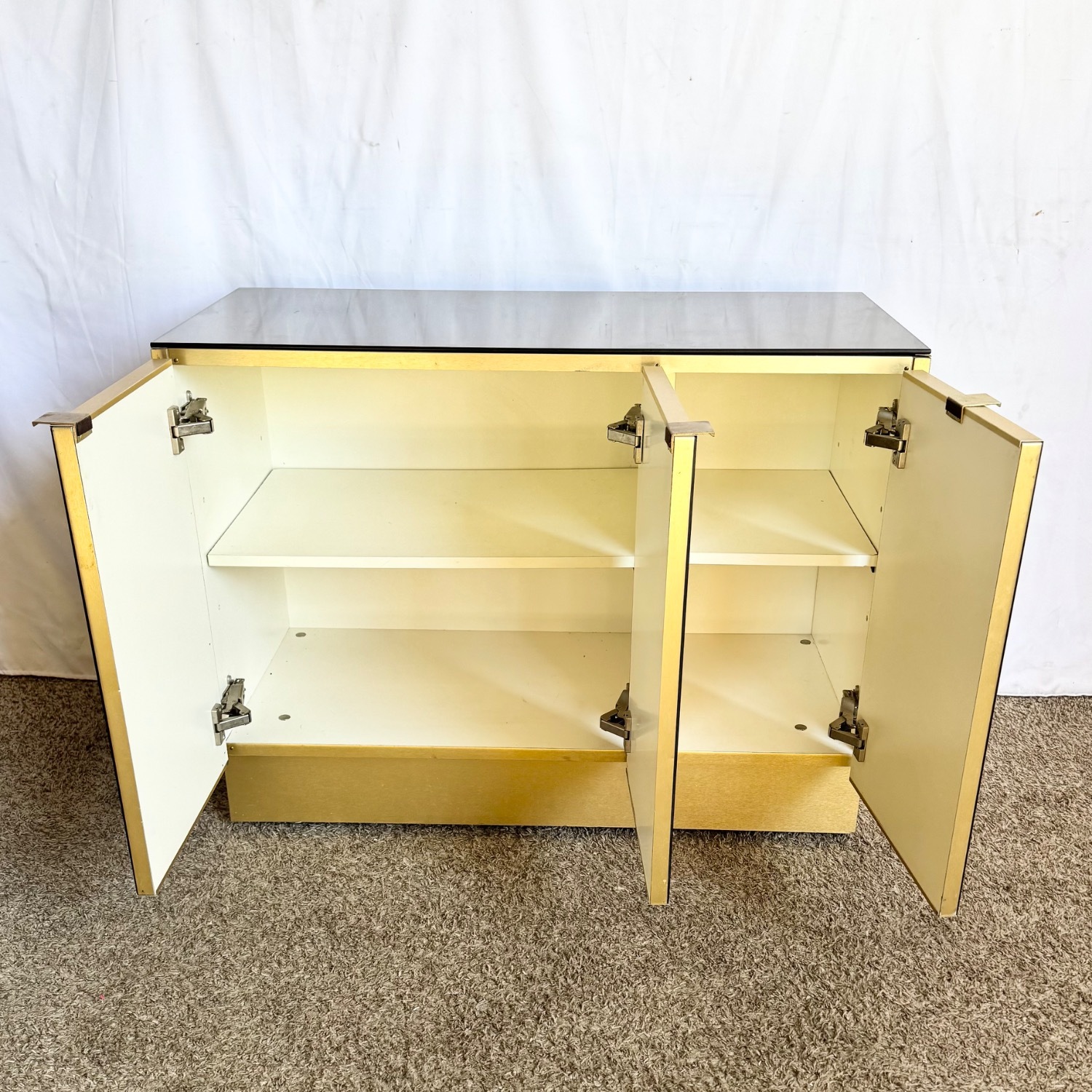 Postmodern Smoked Mirror and Gold Credenza - image-7