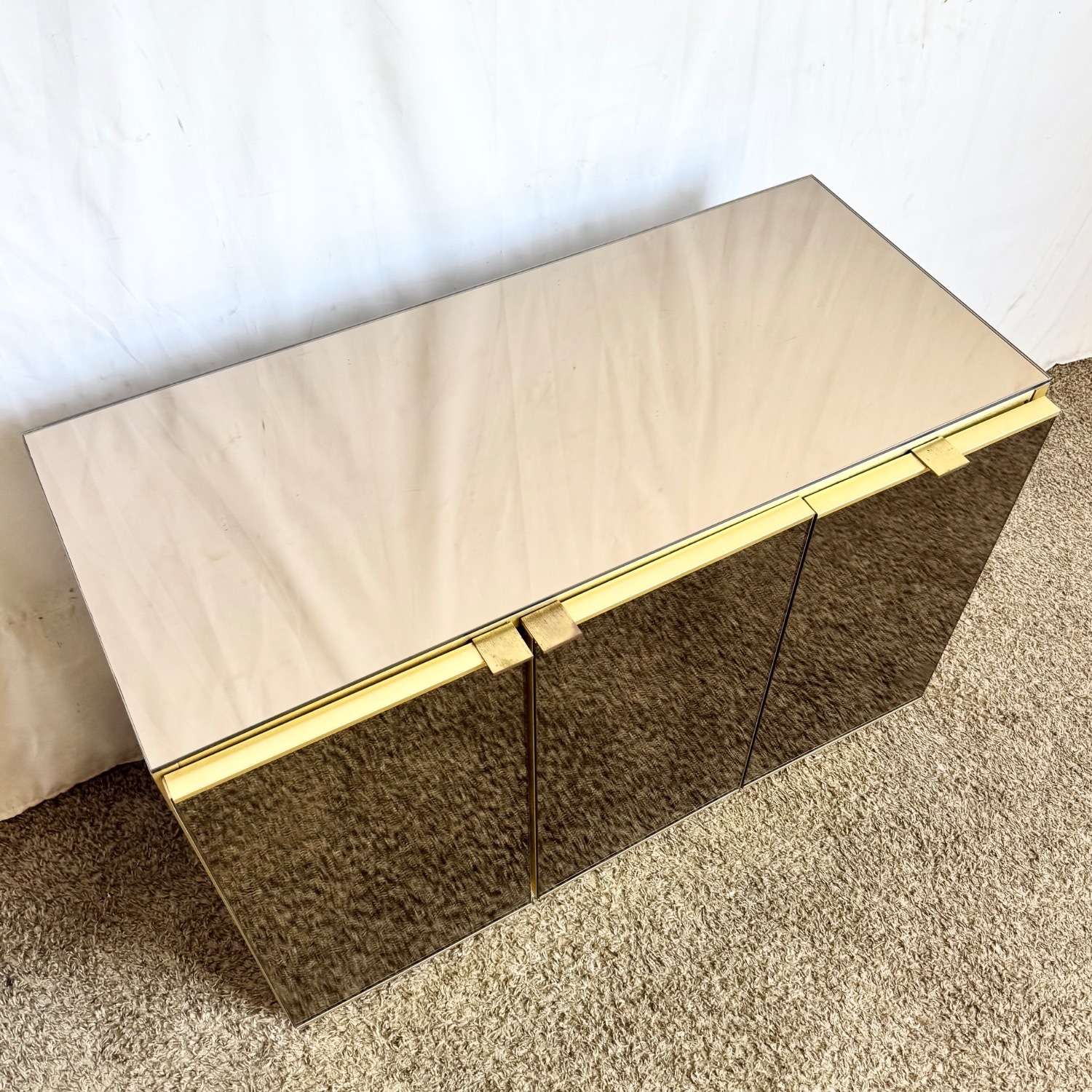 Postmodern Smoked Mirror and Gold Credenza - image-3