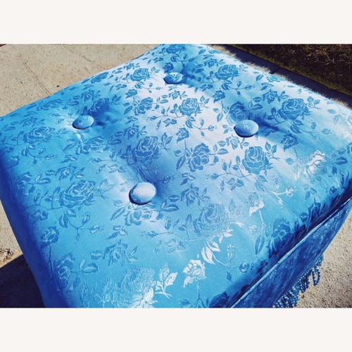 Used Revive Upholstery & Design Blue Fabric Ottoman for sale on AptDeco
