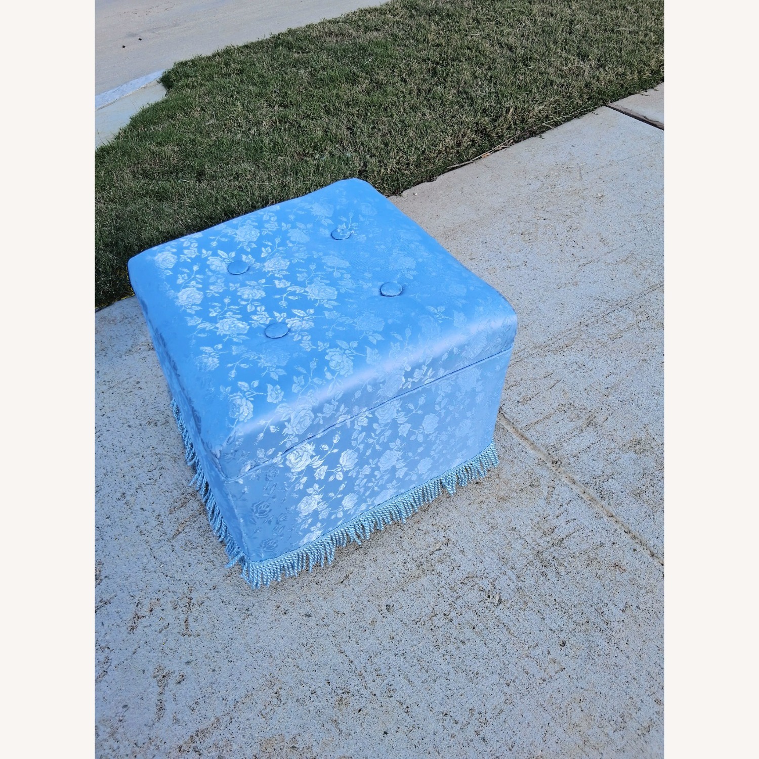 Revive Upholstery & Design Blue Fabric Ottoman - image-4